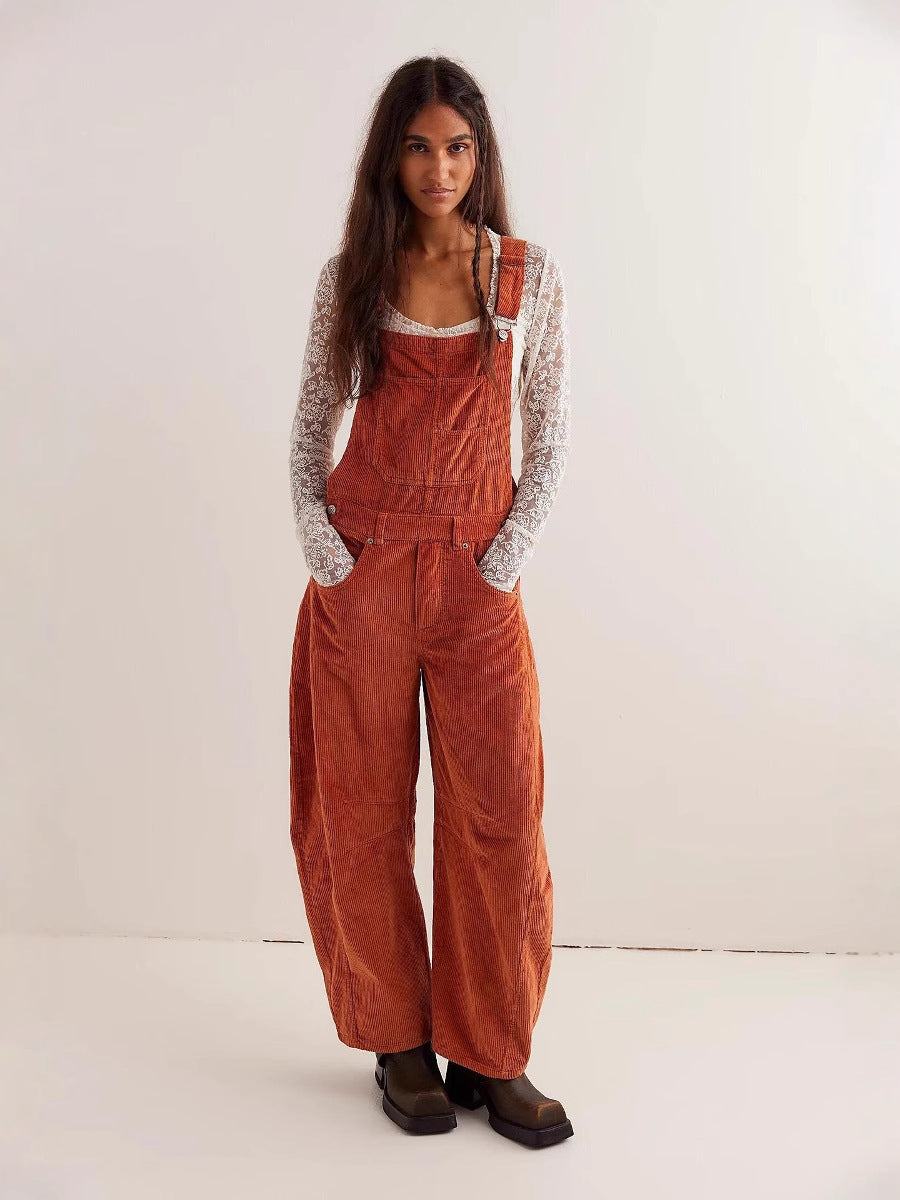 Wide-leg denim overalls - Relaxed Fit, Utility Pockets