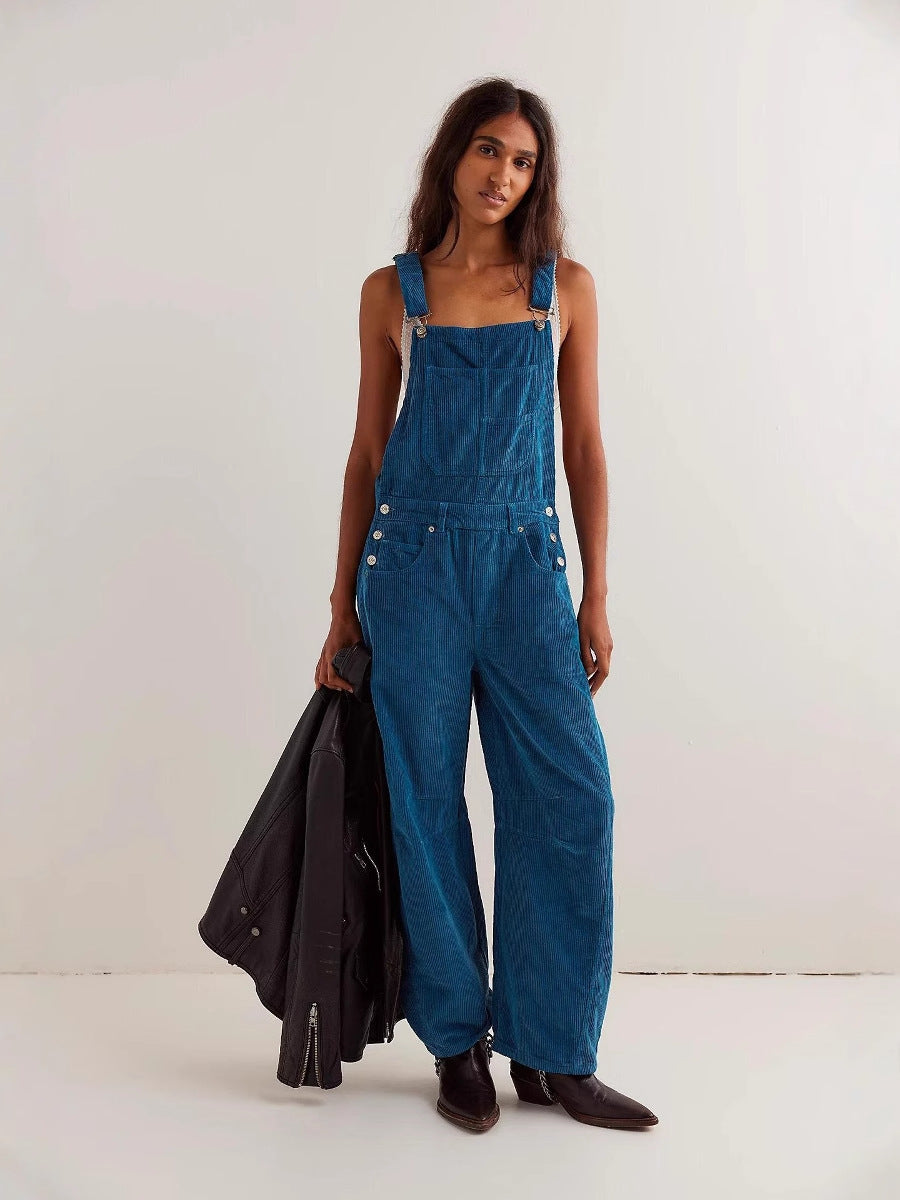 Wide-leg denim overalls - Relaxed Fit, Utility Pockets