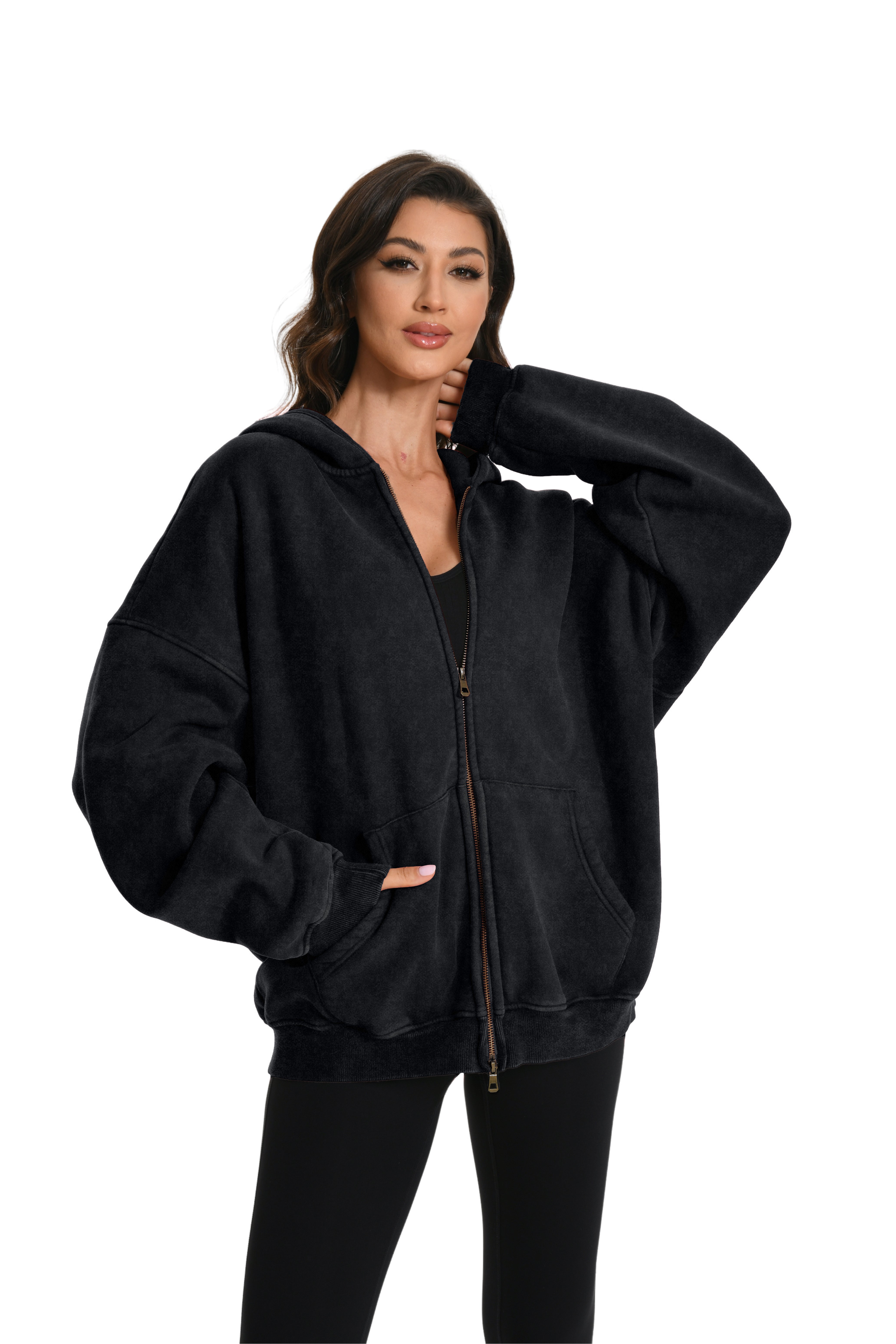 Double Zip Oversized Acid Wash Hoodie – Heavyweight Comfort, Everyday Edge
