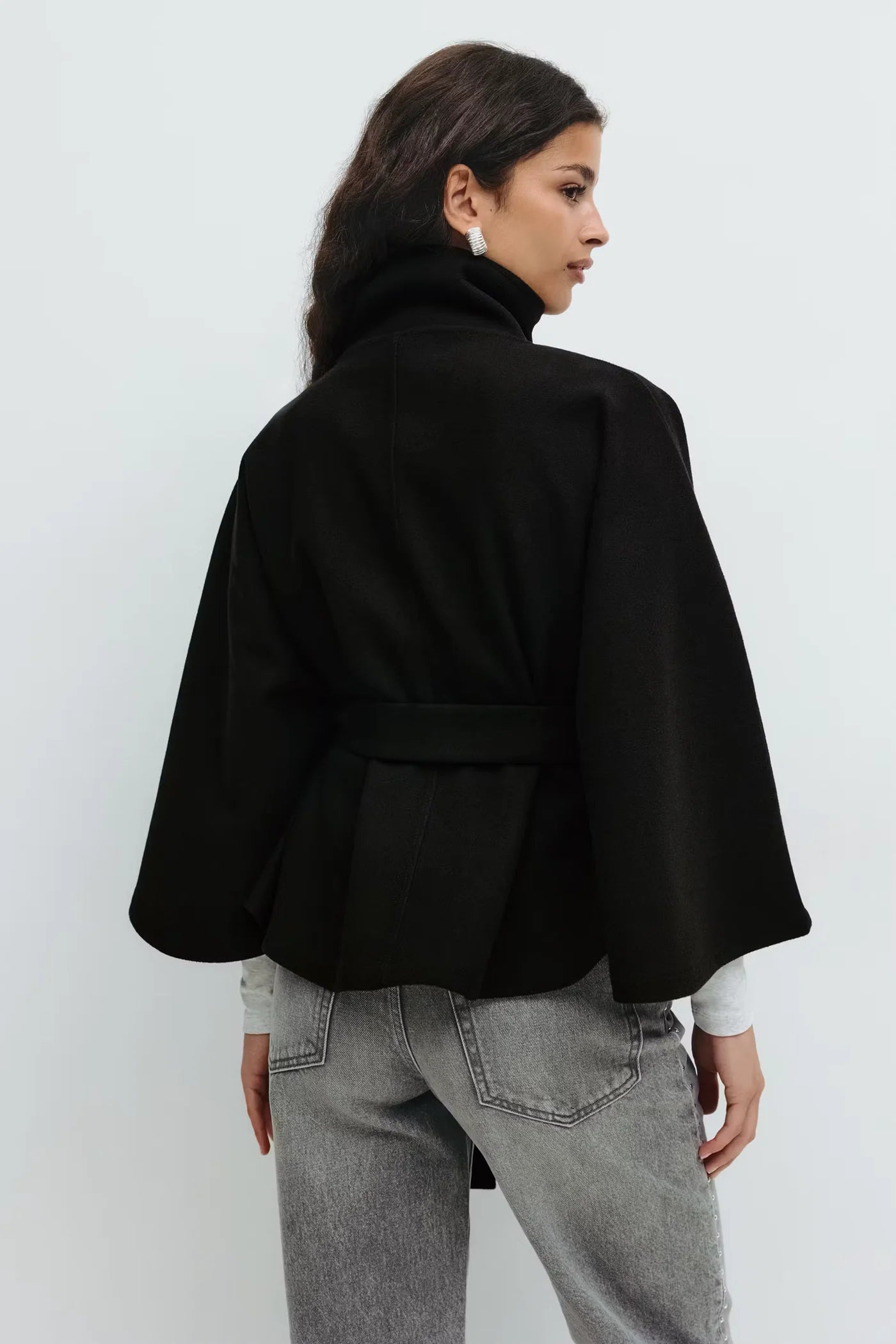 Belted High-Neck Cape – One Size Oversized Fit