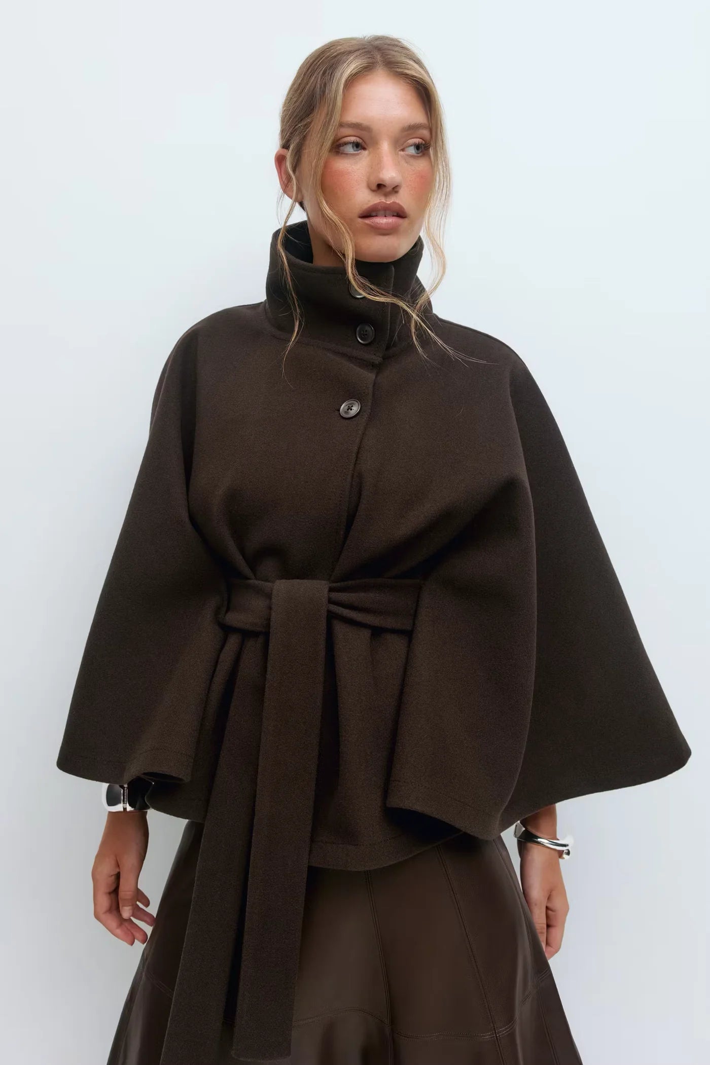 Belted High-Neck Cape – One Size Oversized Fit