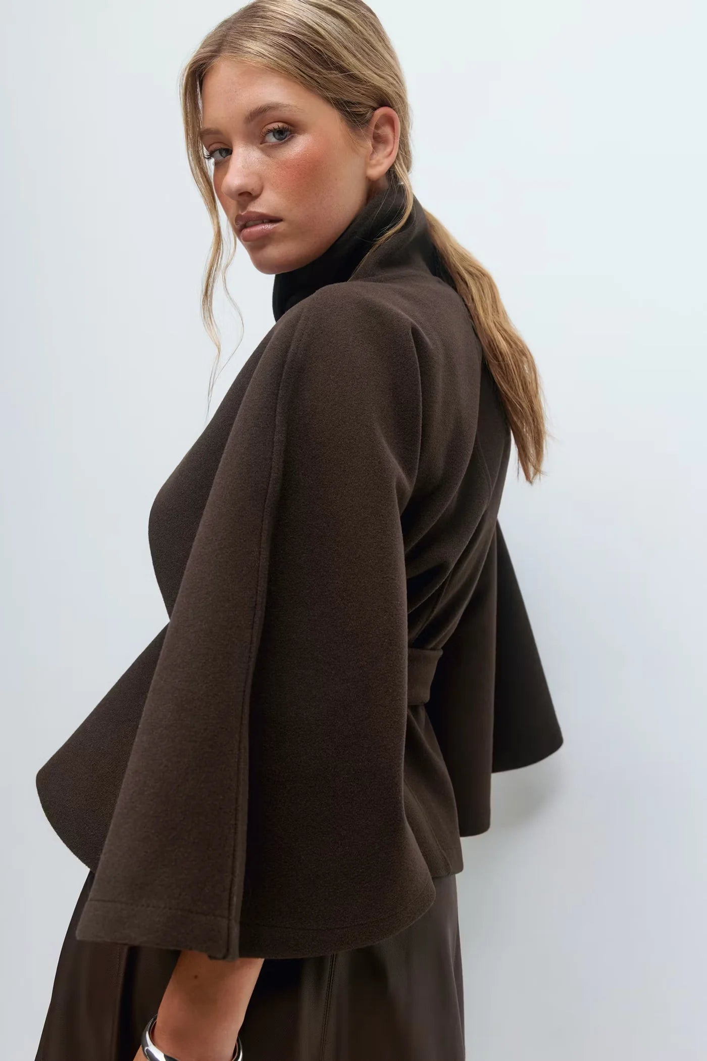 Belted High-Neck Cape – One Size Oversized Fit