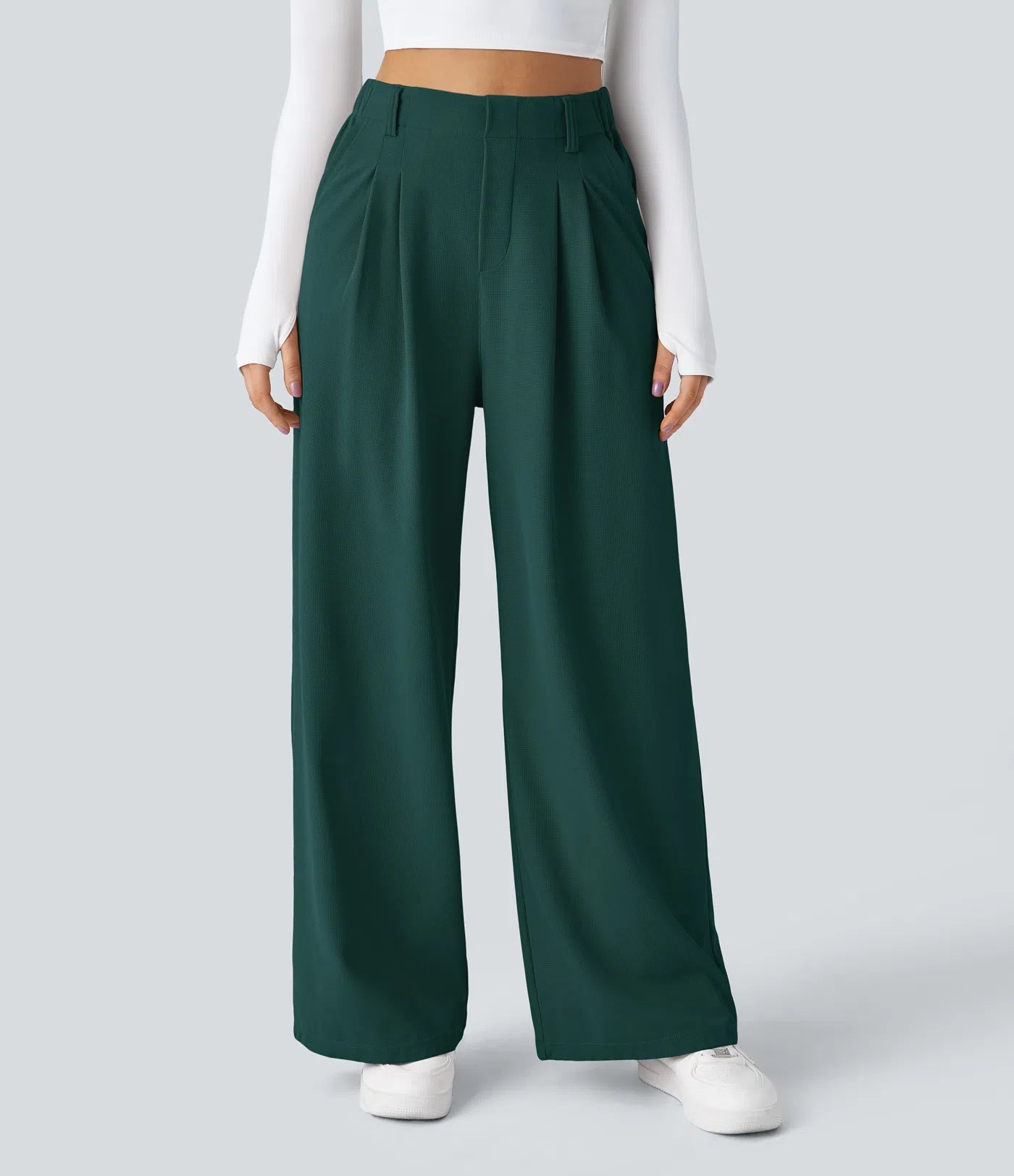 Embossed Wide-Leg Tailored Pants – High-Waist Fit