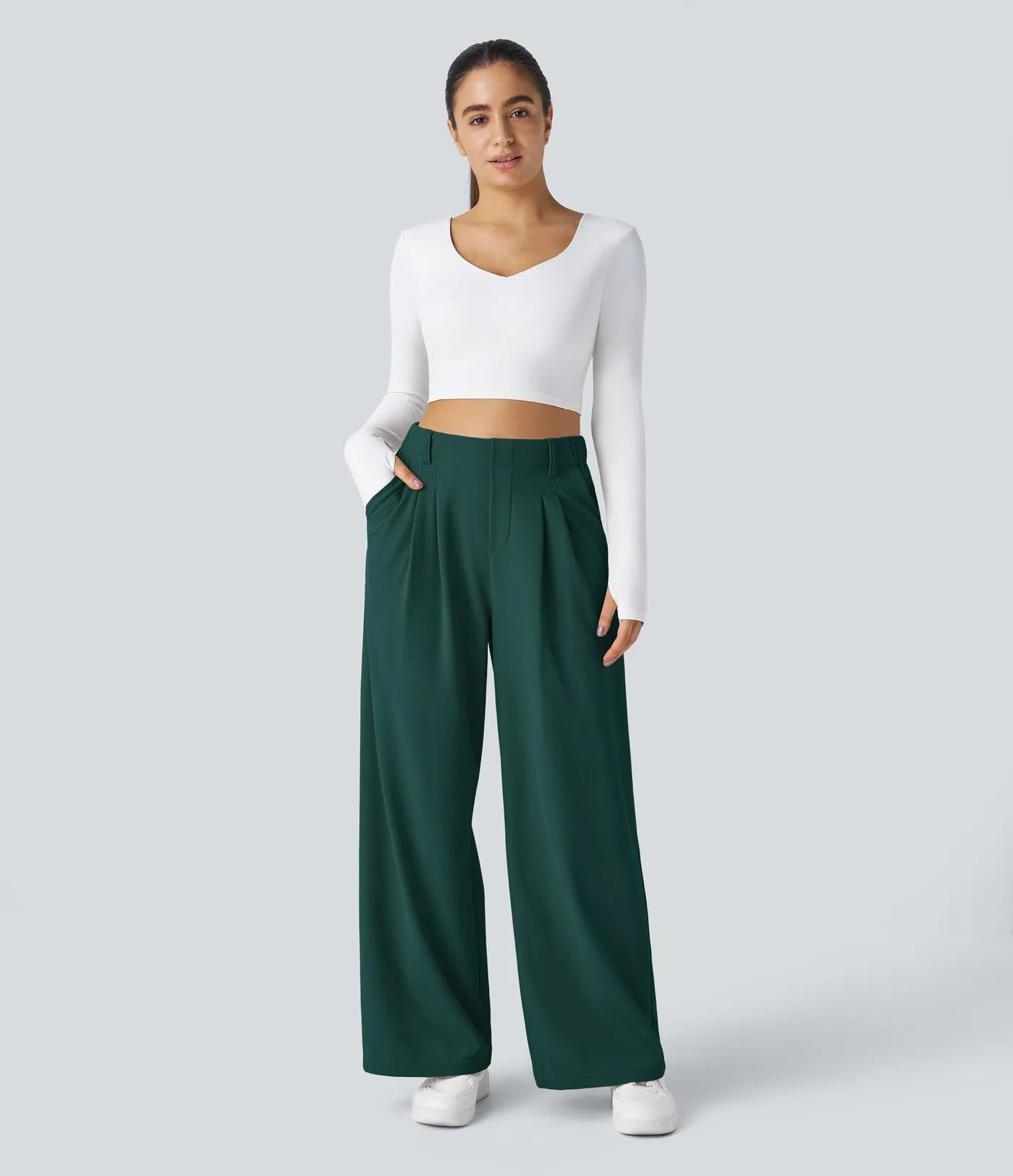 Embossed Wide-Leg Tailored Pants – High-Waist Fit