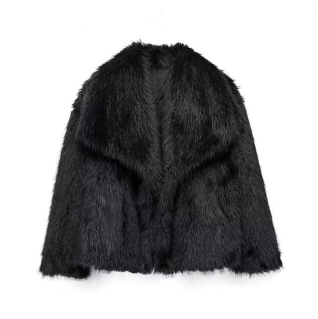 Plush Faux-Fur Jacket – Oversized Collar, Luxe Soft Touch