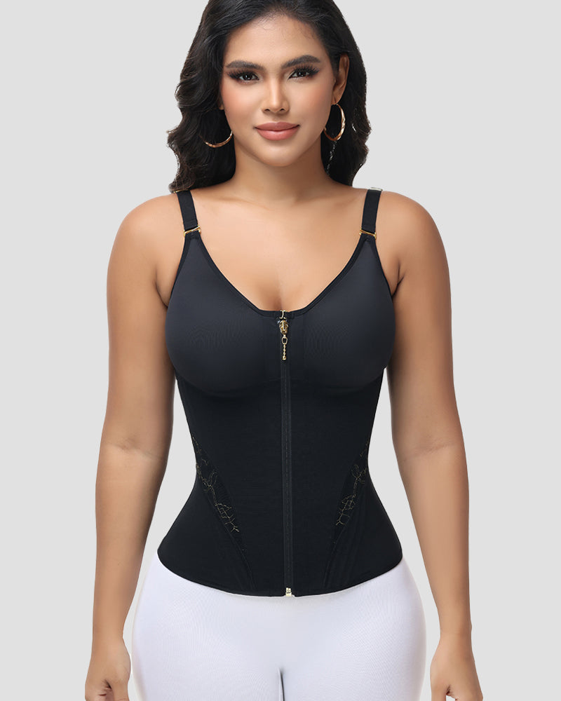 Shapshe® Women's Boned Latex Zipper Corset Tummy Control Body Shaper Vest With Bra