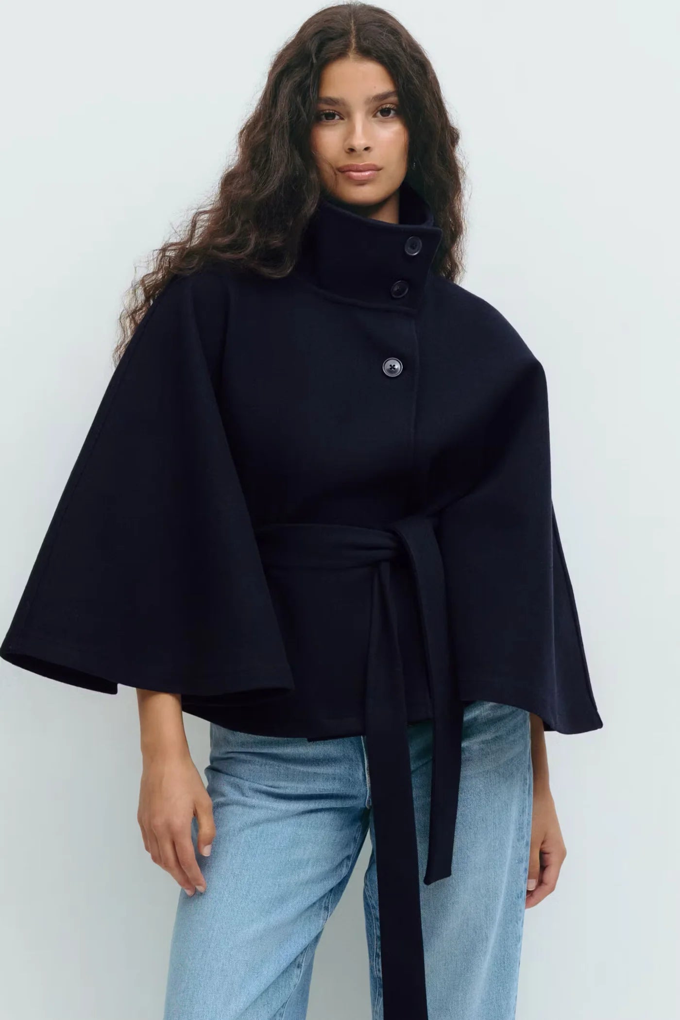 Belted High-Neck Cape – One Size Oversized Fit