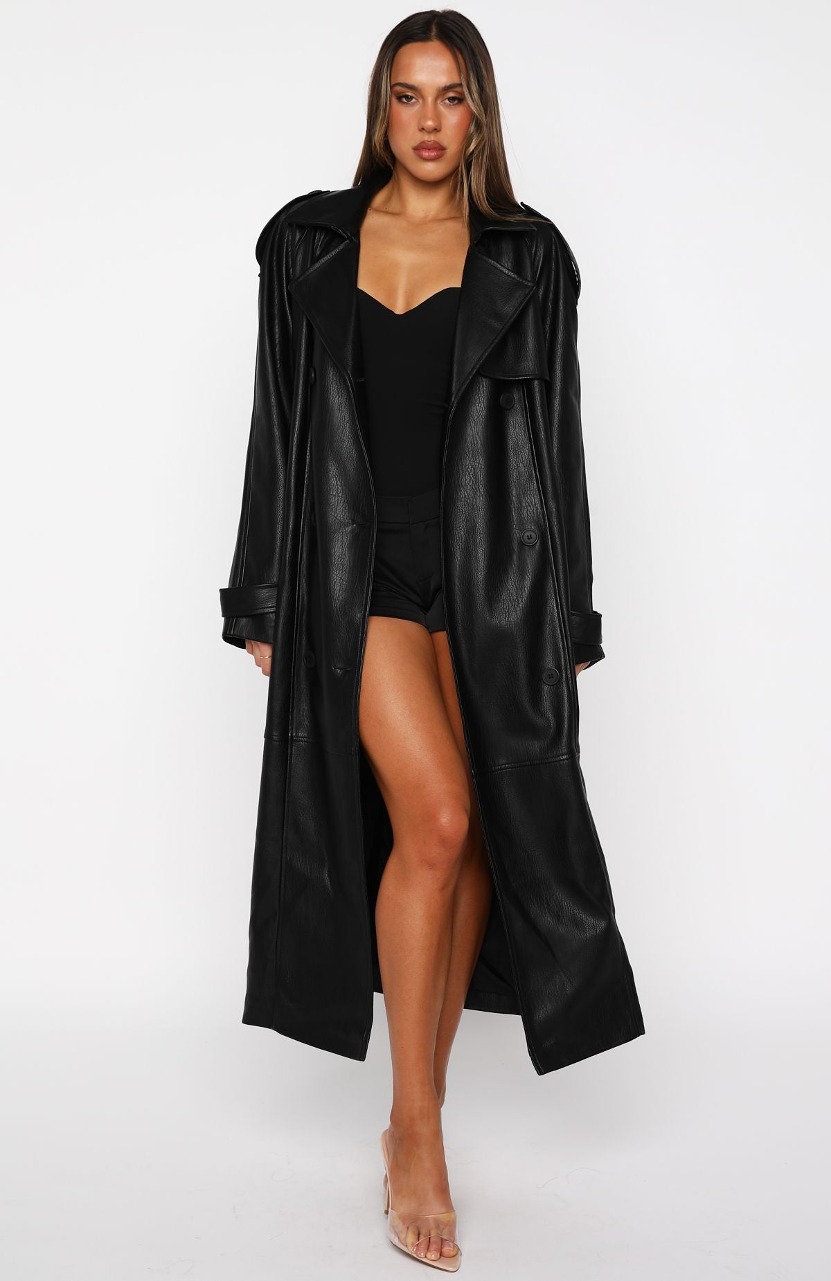 Do I Ever Pu Trench Coat Black