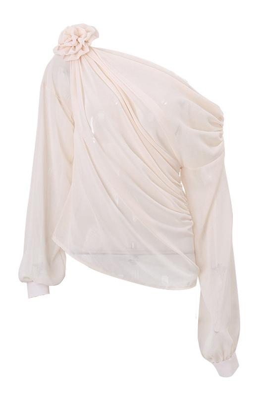 Flower One-Shoulder Chiffon Top – Elegant, Modern, Unforgettable