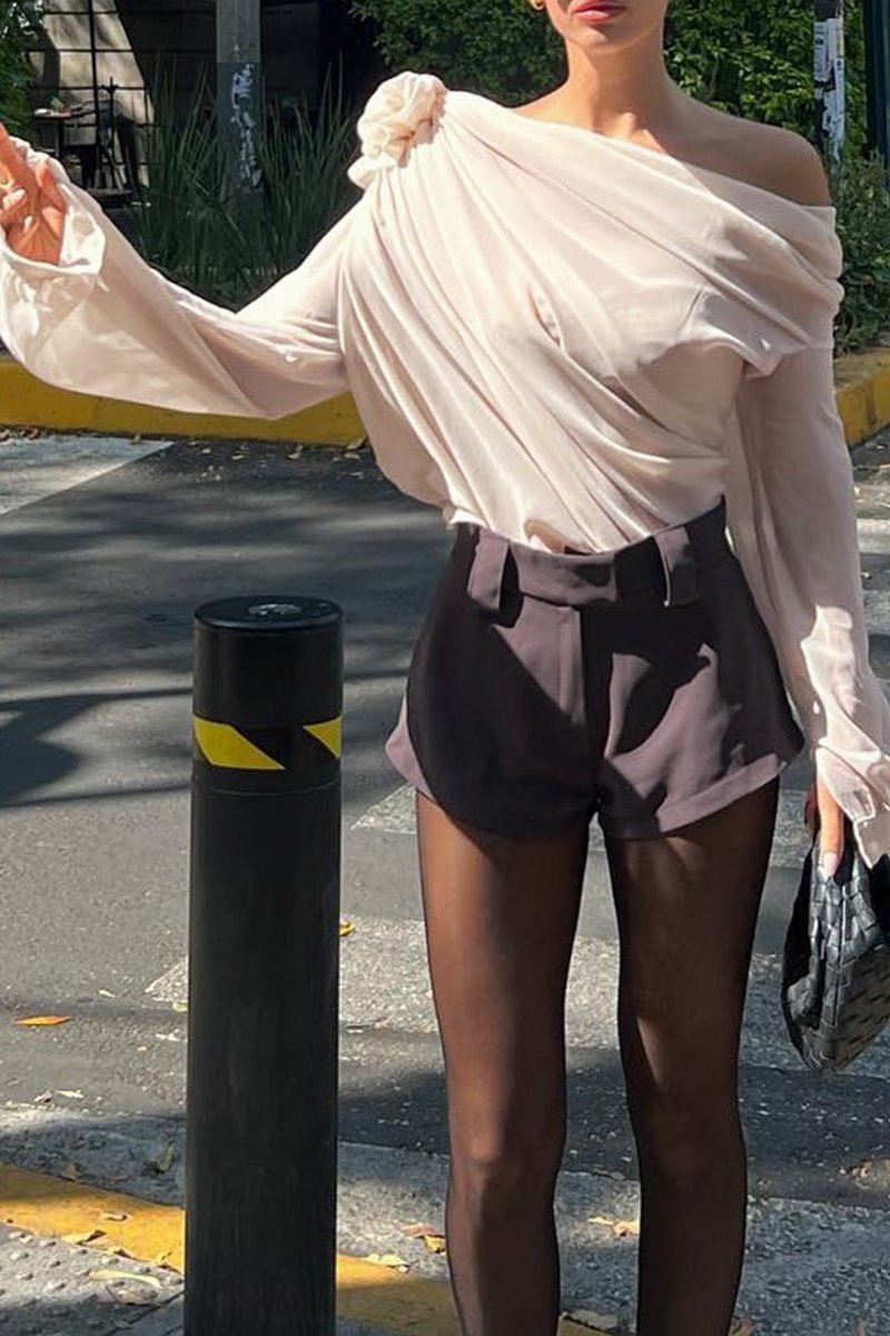 Flower One-Shoulder Chiffon Top – Elegant, Modern, Unforgettable