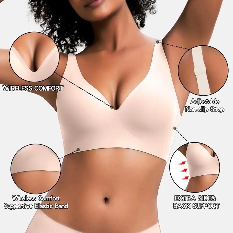 VRCÔMFY Vivid Bloom V-Neck Wireless Bra - Comfort & Lift for Women (VB)