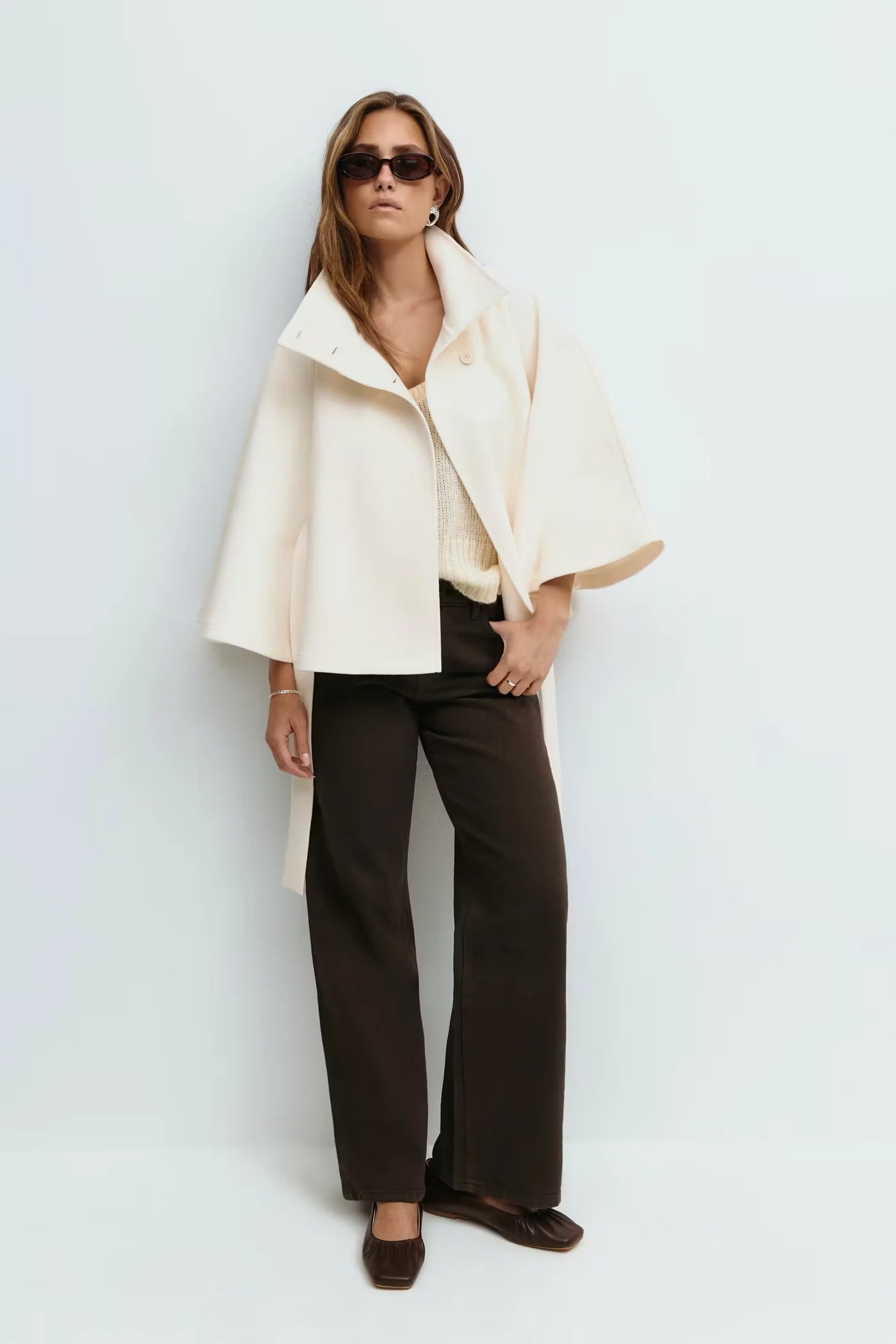 Belted High-Neck Cape – One Size Oversized Fit