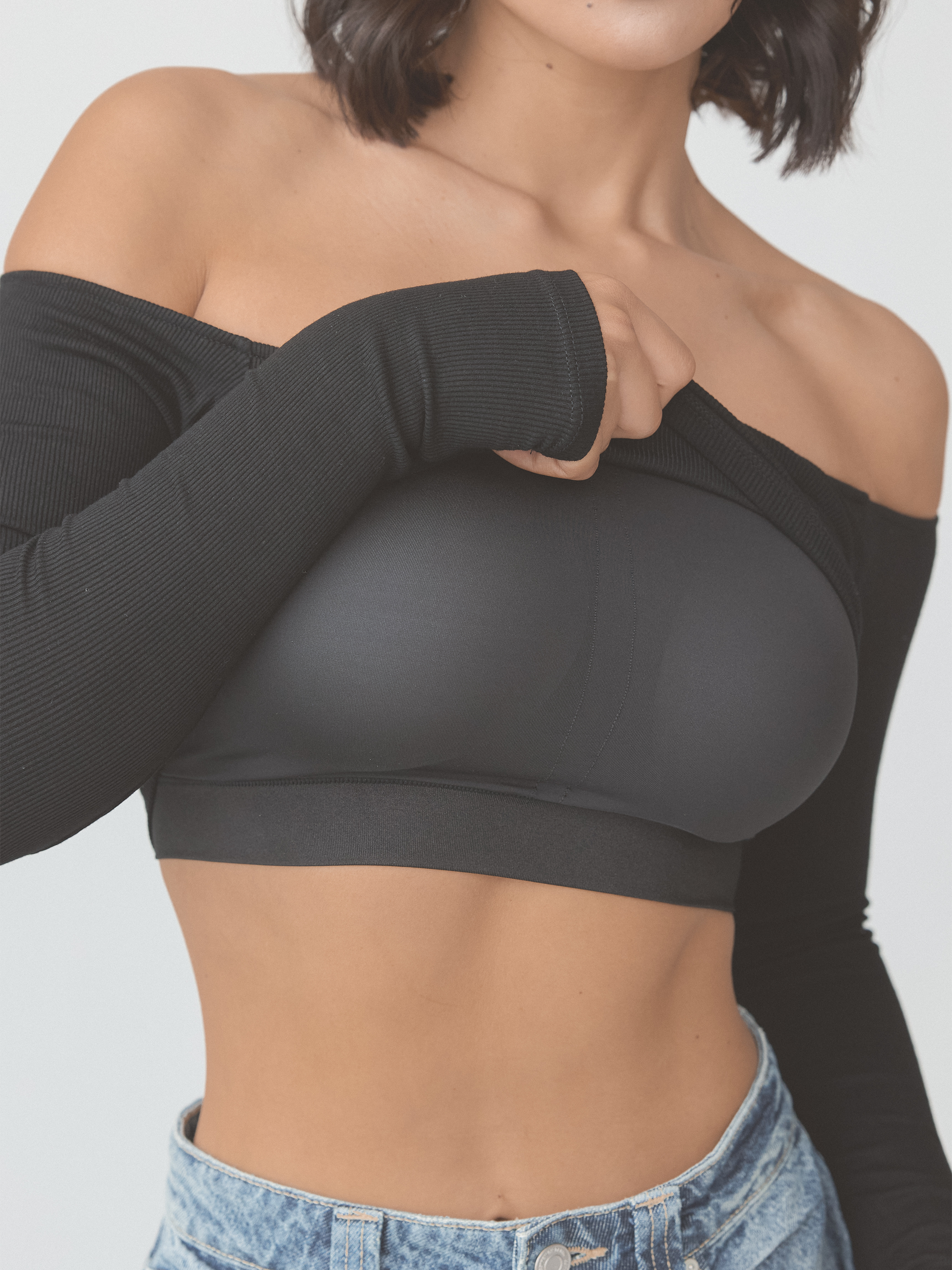 Ribbed Off-Shoulder Crop – Built-In Padding