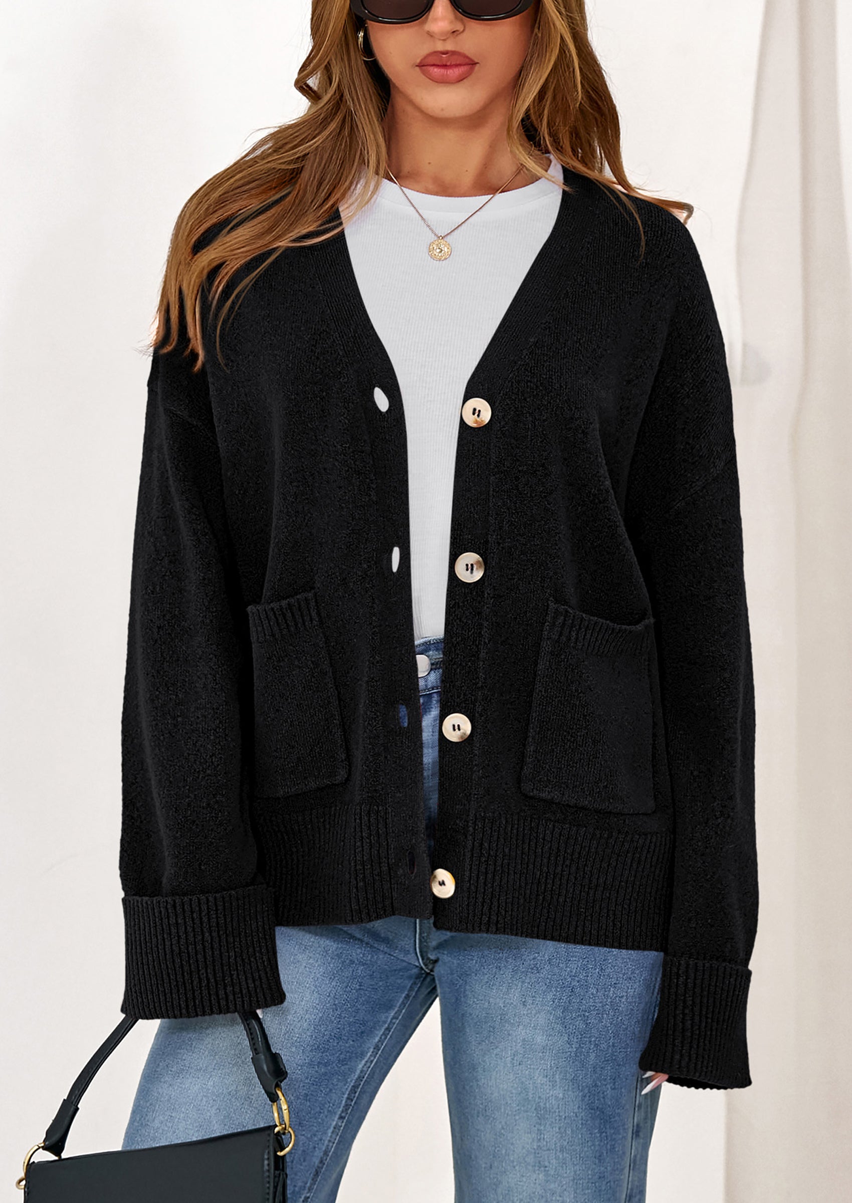 Oversized Chunky Knit Cardigan – V-Neck Button Front