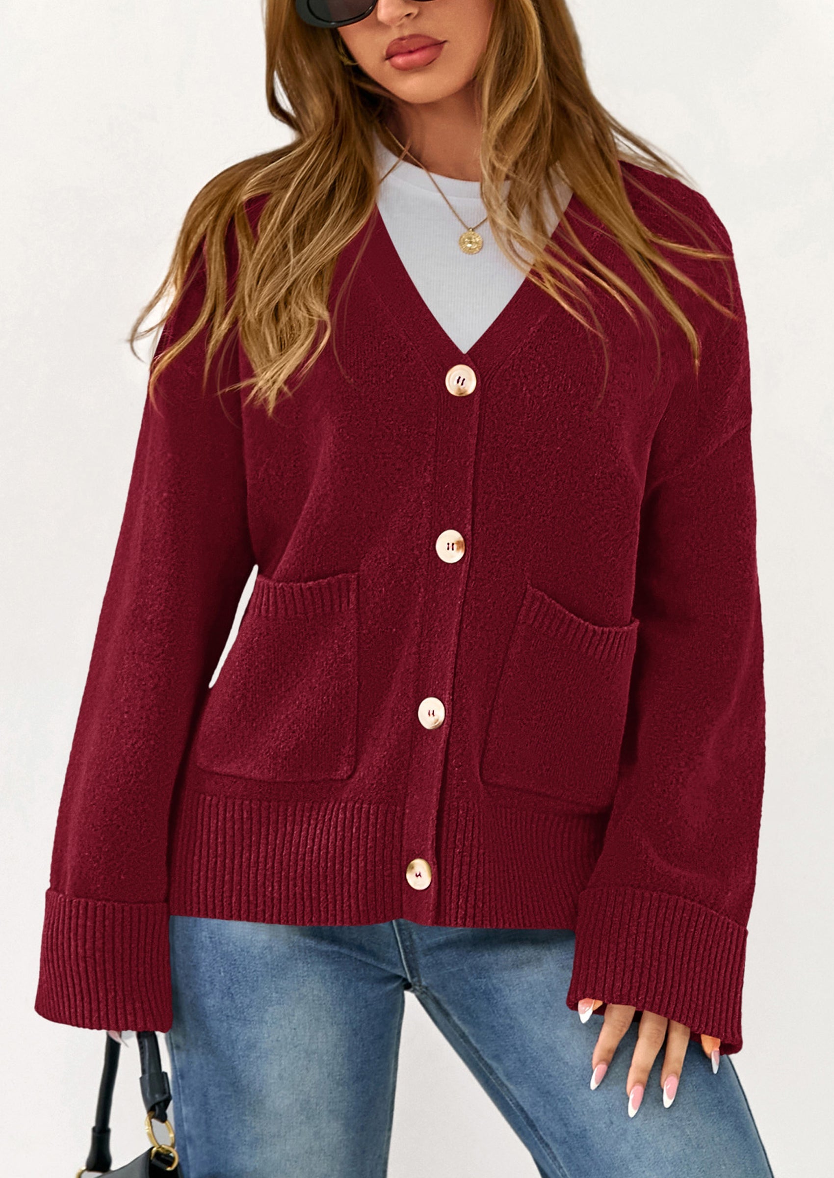 Oversized Chunky Knit Cardigan – V-Neck Button Front
