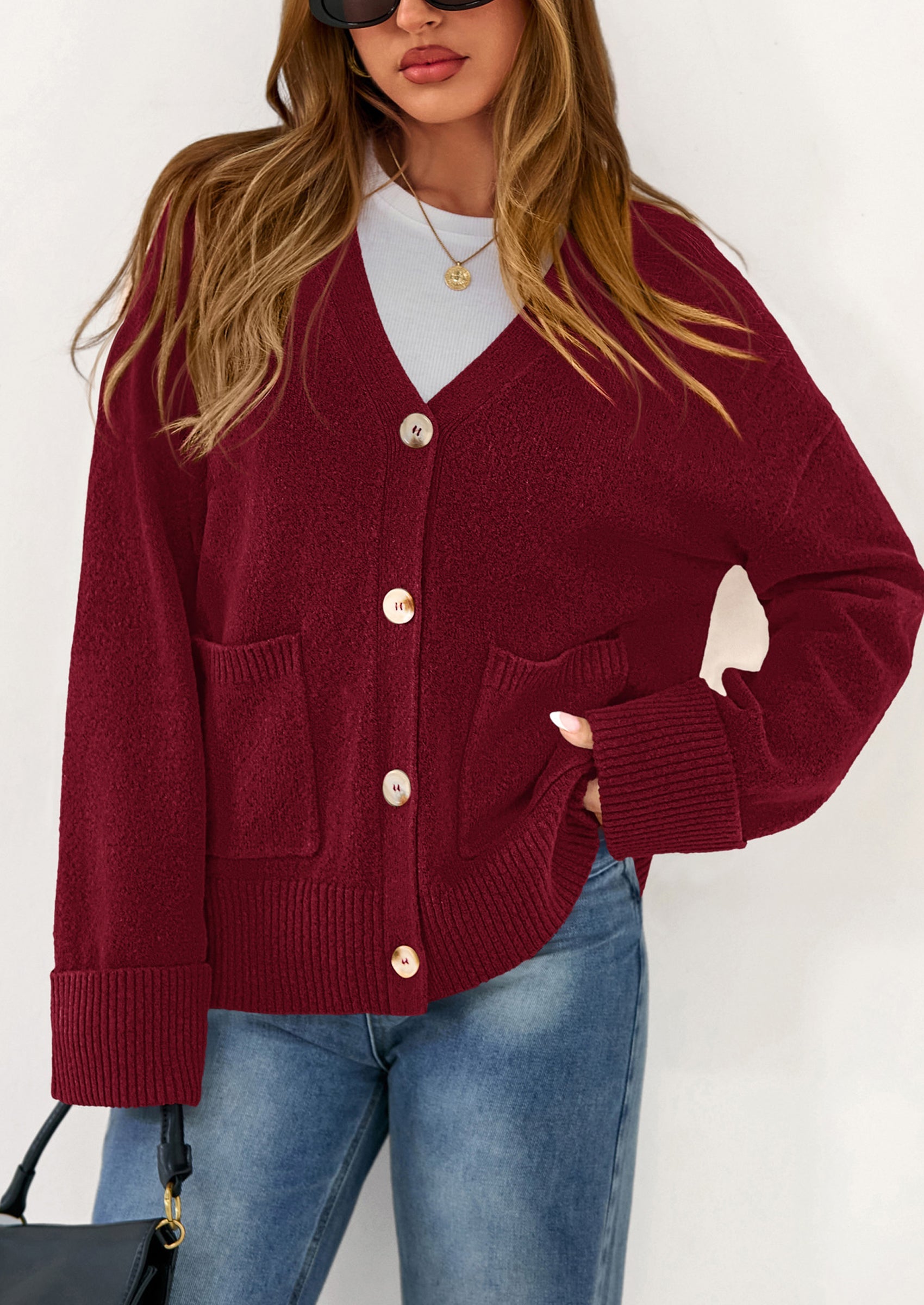 Oversized Chunky Knit Cardigan – V-Neck Button Front