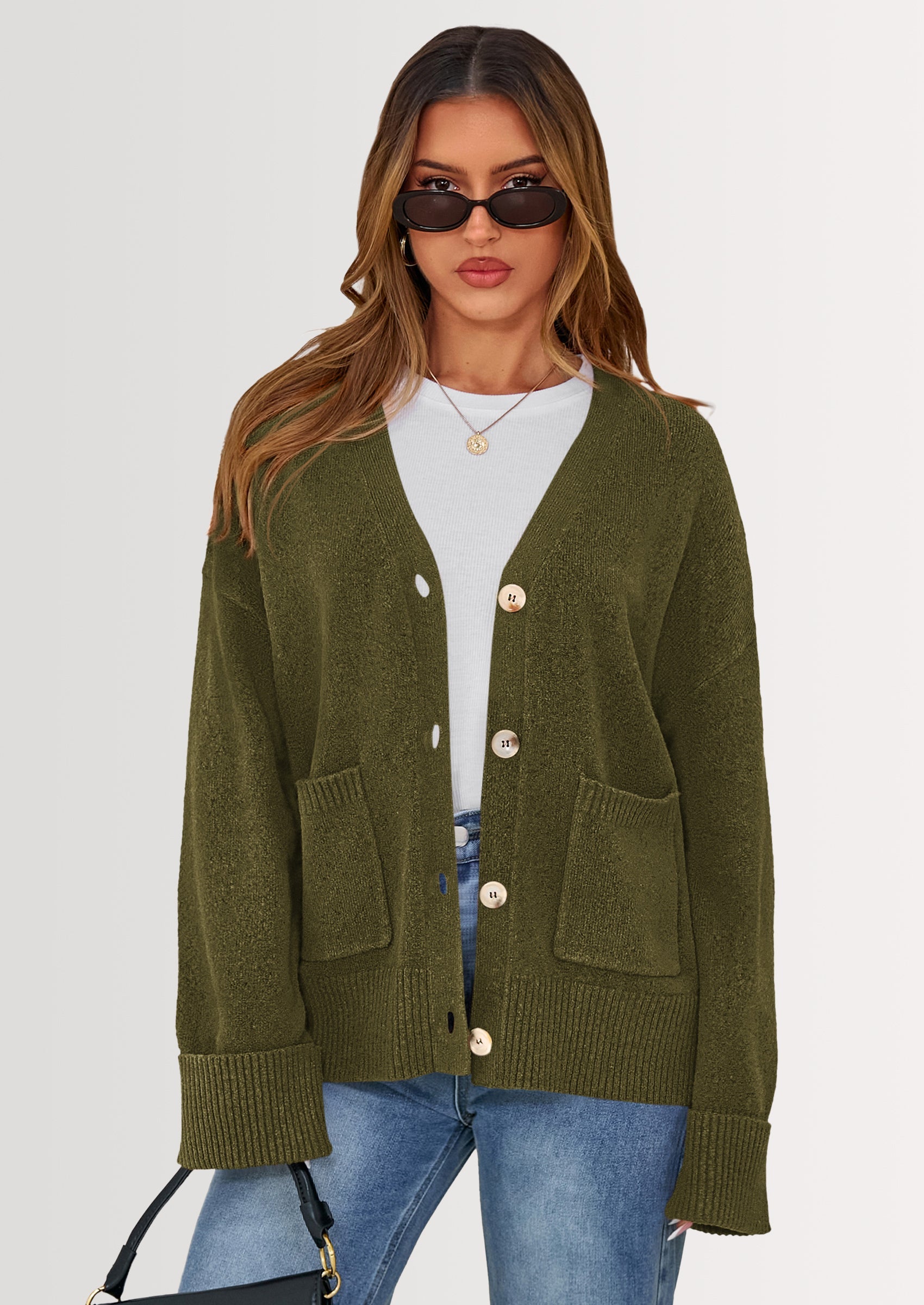 Oversized Chunky Knit Cardigan – V-Neck Button Front