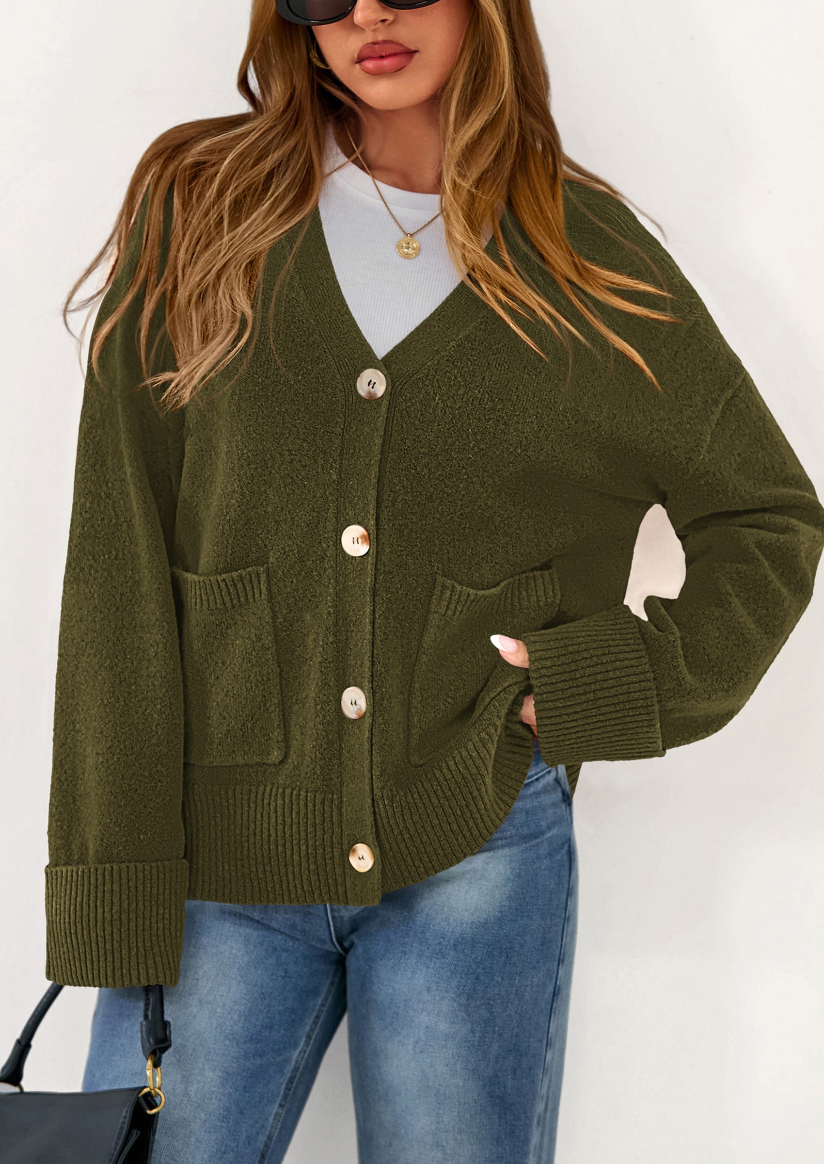 Oversized Chunky Knit Cardigan – V-Neck Button Front