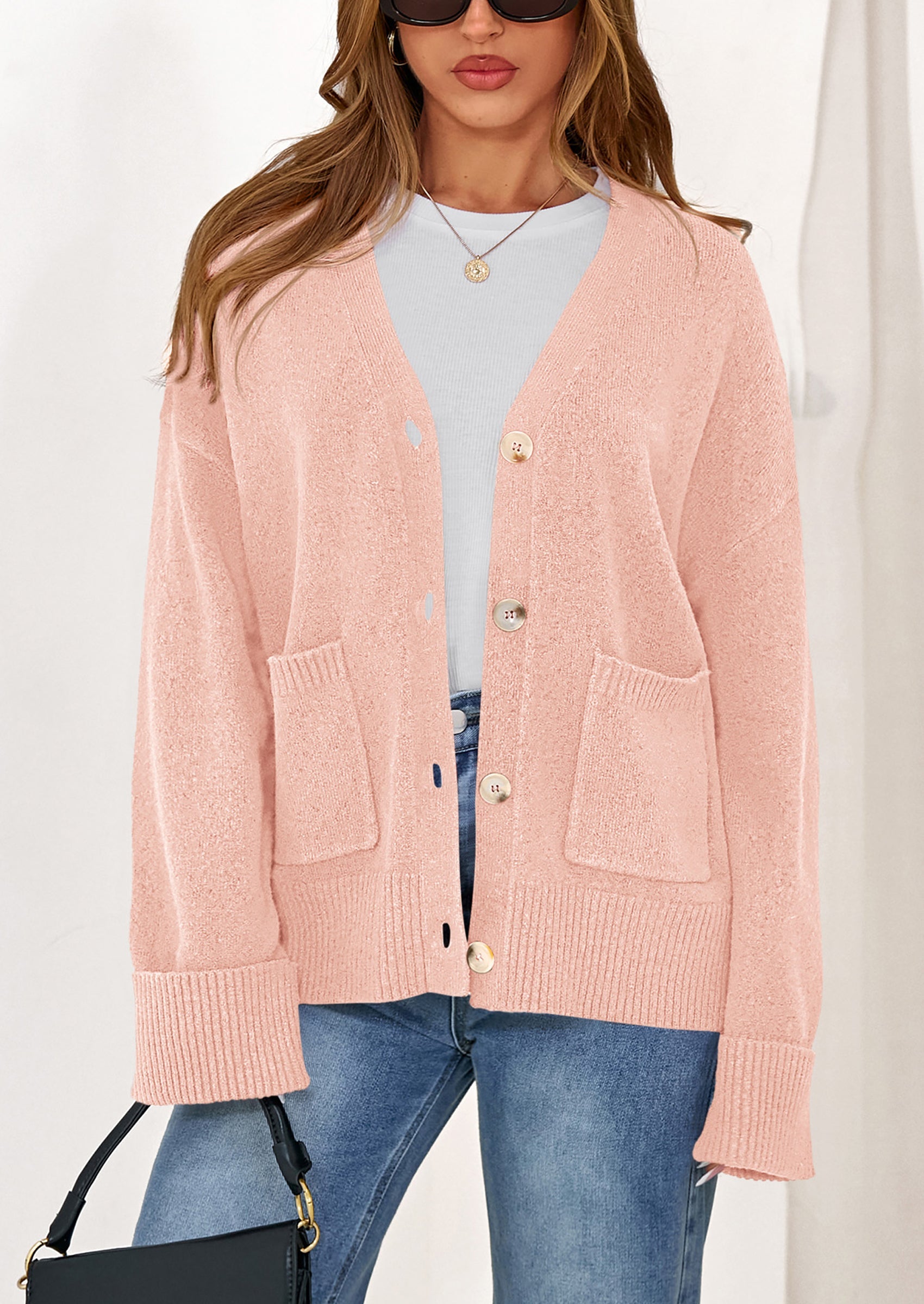 Oversized Chunky Knit Cardigan – V-Neck Button Front