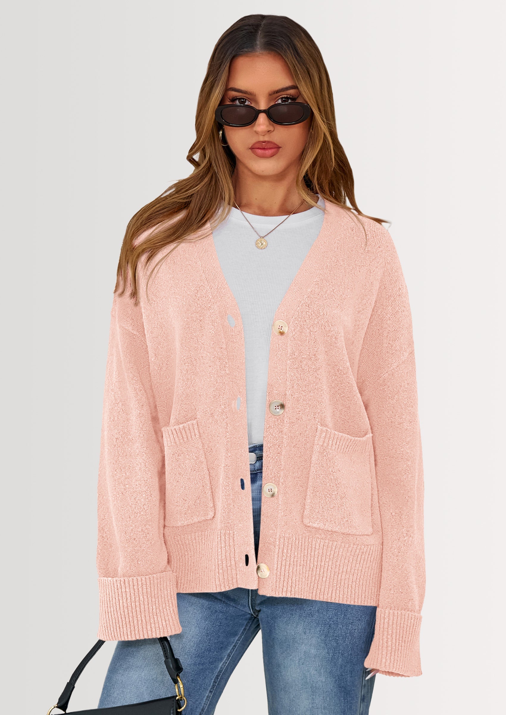 Oversized Chunky Knit Cardigan – V-Neck Button Front