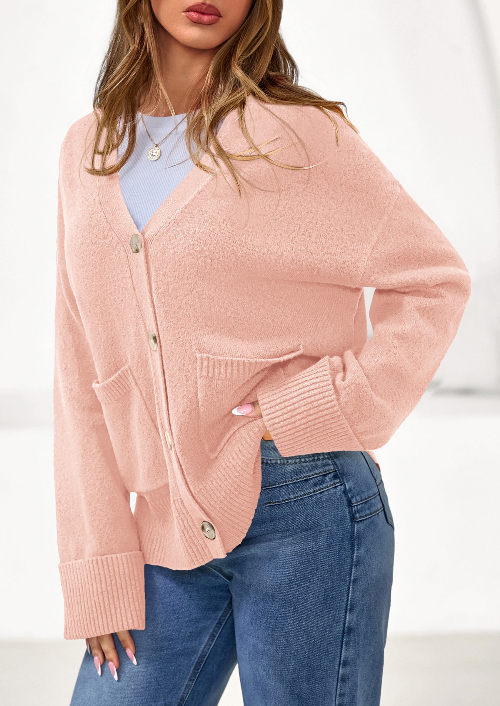 Oversized Chunky Knit Cardigan – V-Neck Button Front