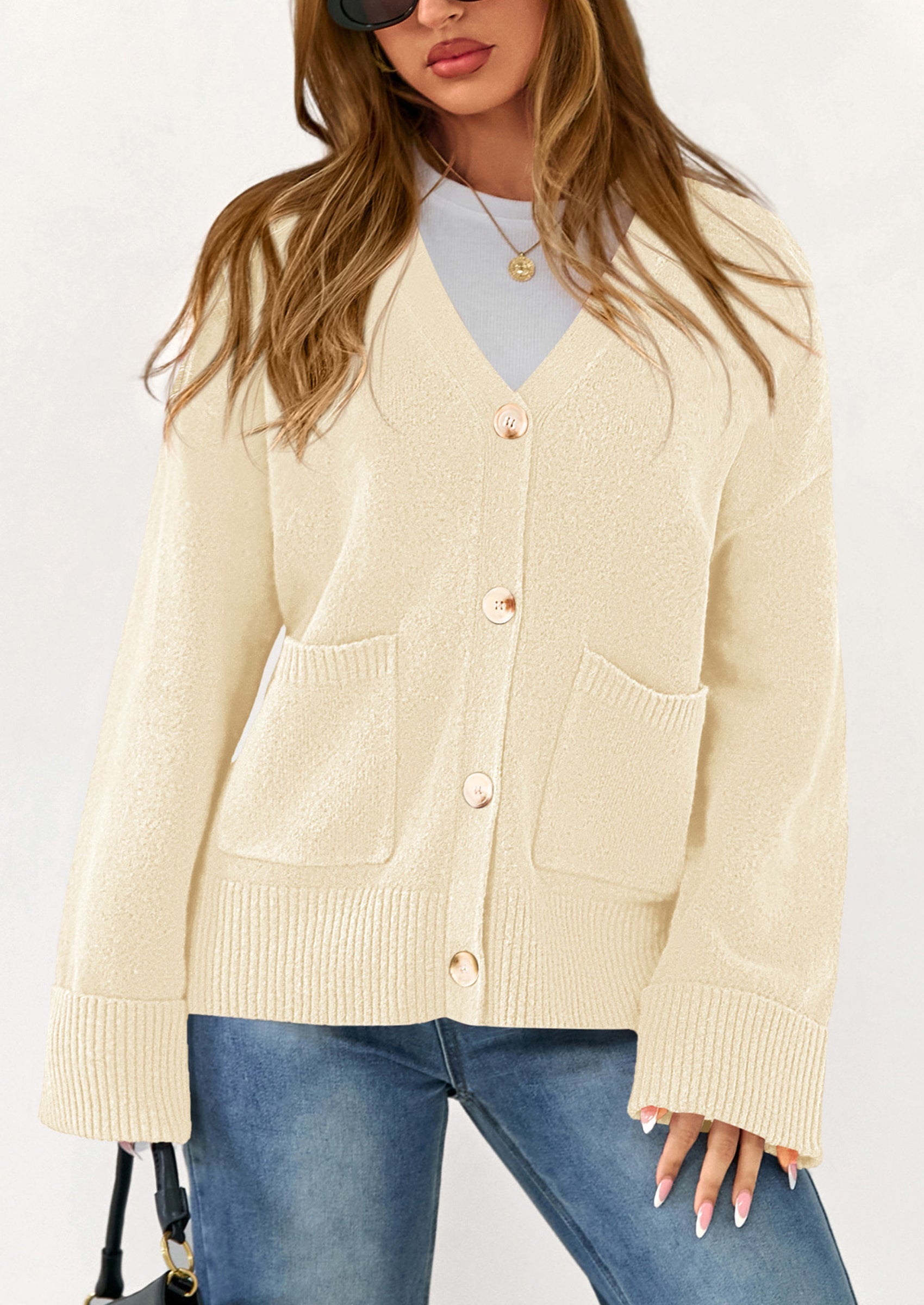 Oversized Chunky Knit Cardigan – V-Neck Button Front