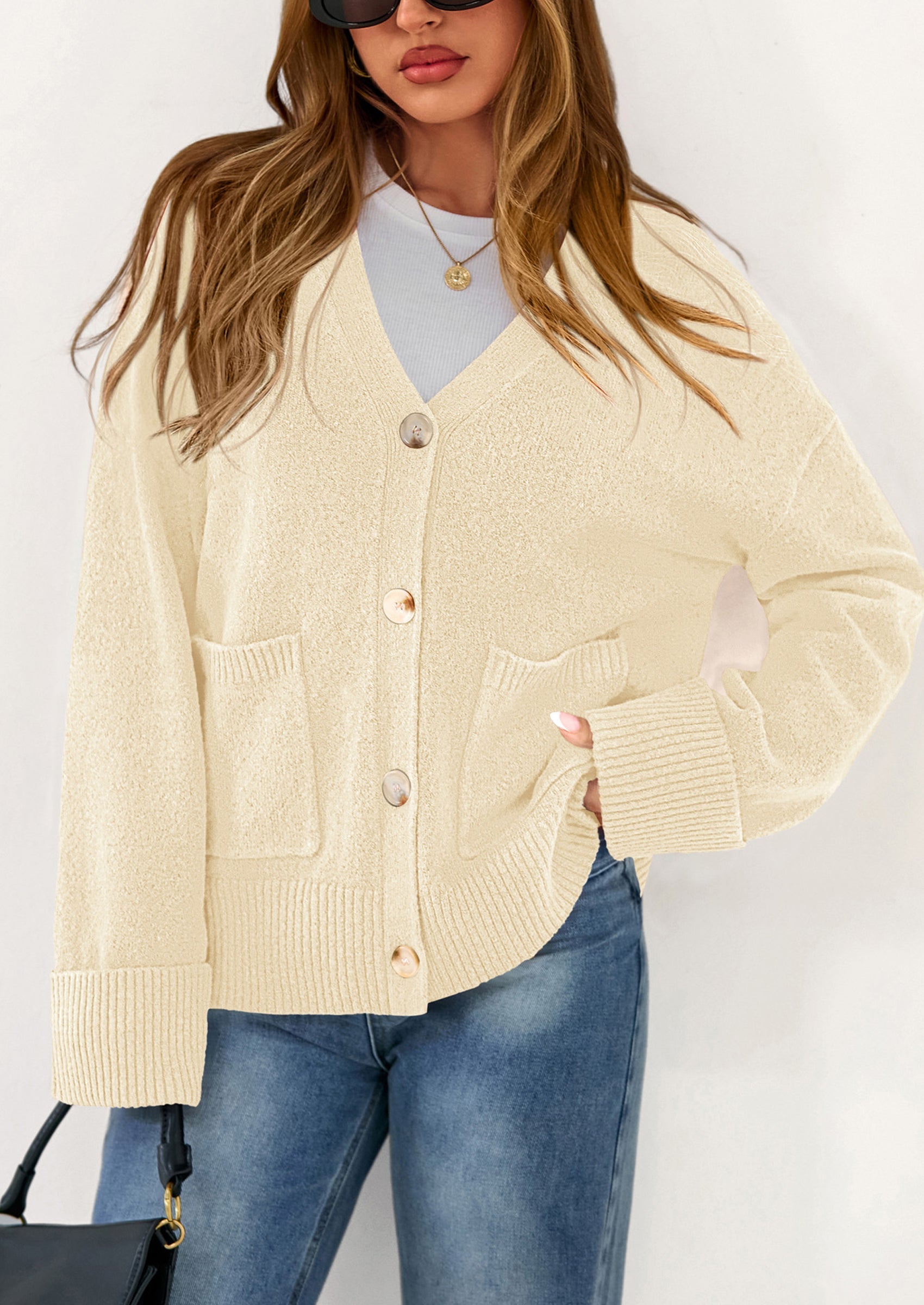Oversized Chunky Knit Cardigan – V-Neck Button Front