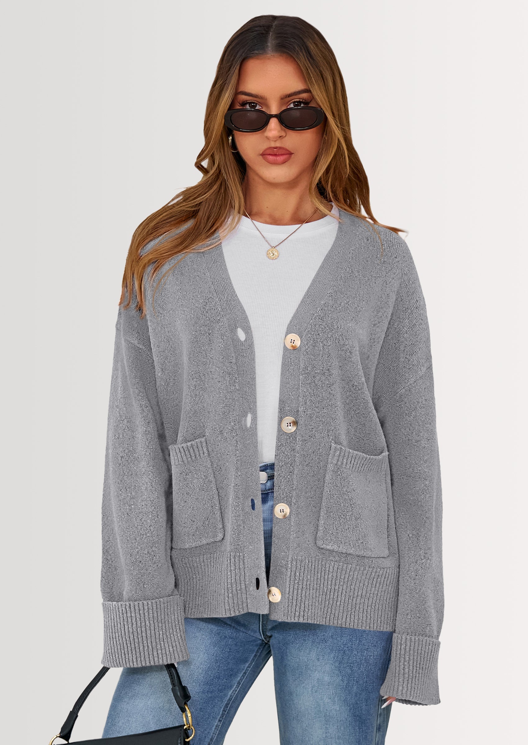 Oversized Chunky Knit Cardigan – V-Neck Button Front
