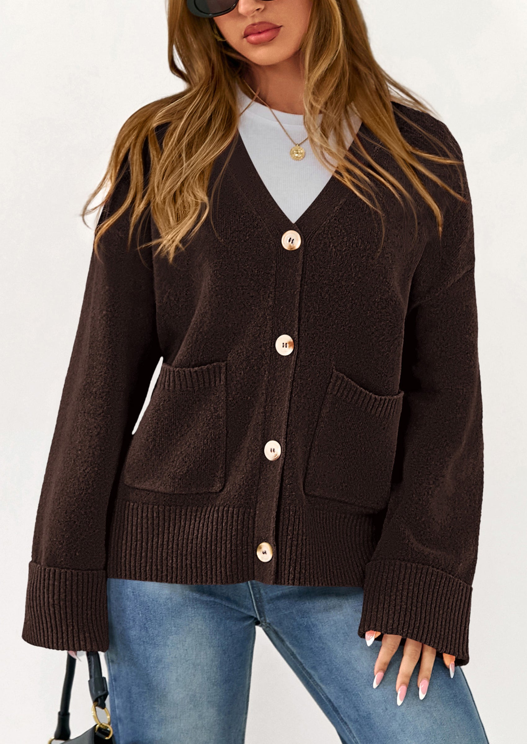 Oversized Chunky Knit Cardigan – V-Neck Button Front