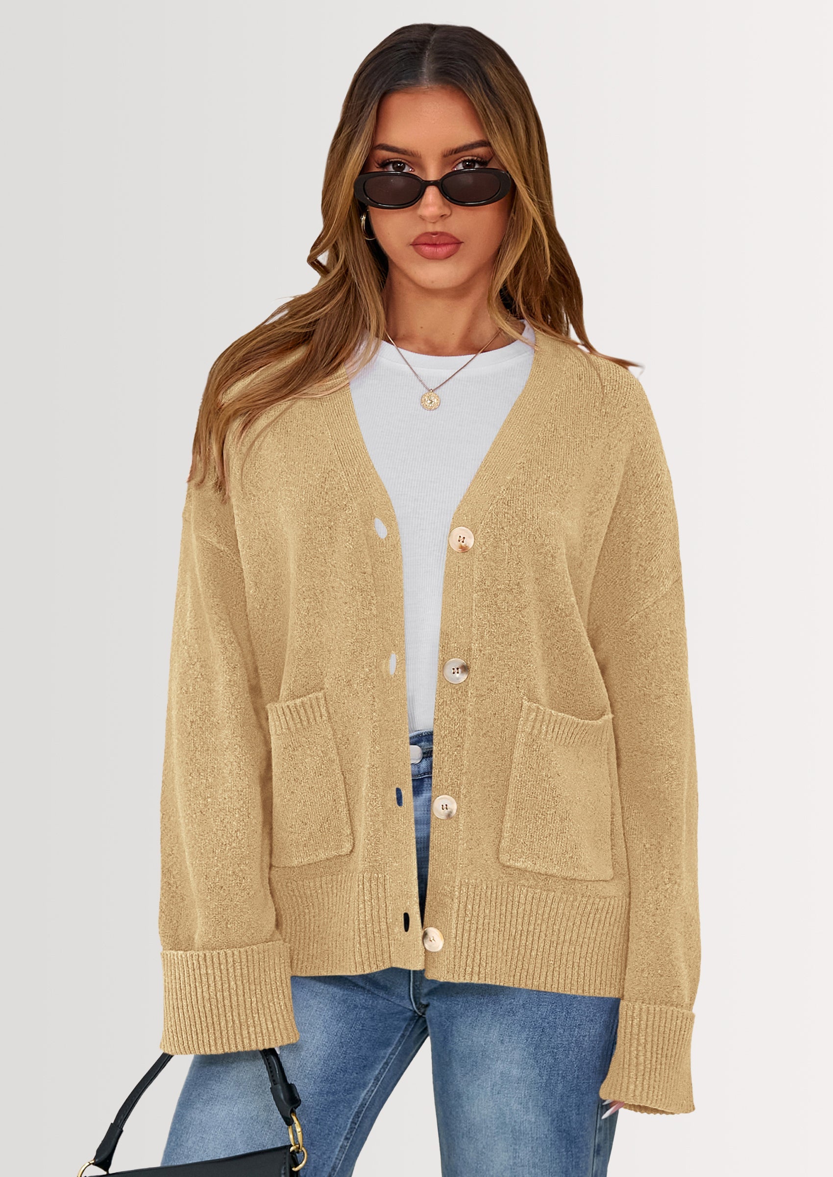 Oversized Chunky Knit Cardigan – V-Neck Button Front