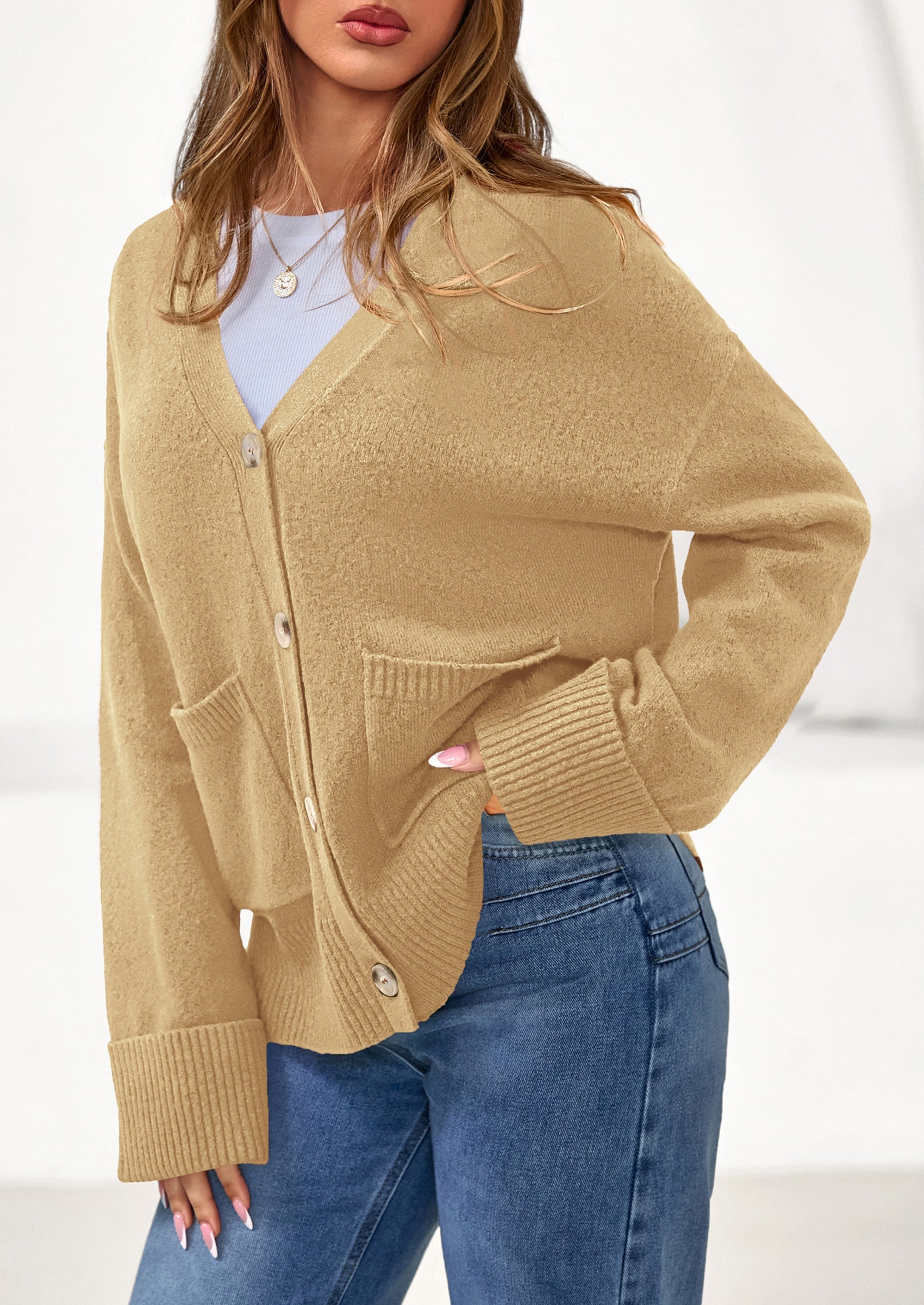 Oversized Chunky Knit Cardigan – V-Neck Button Front