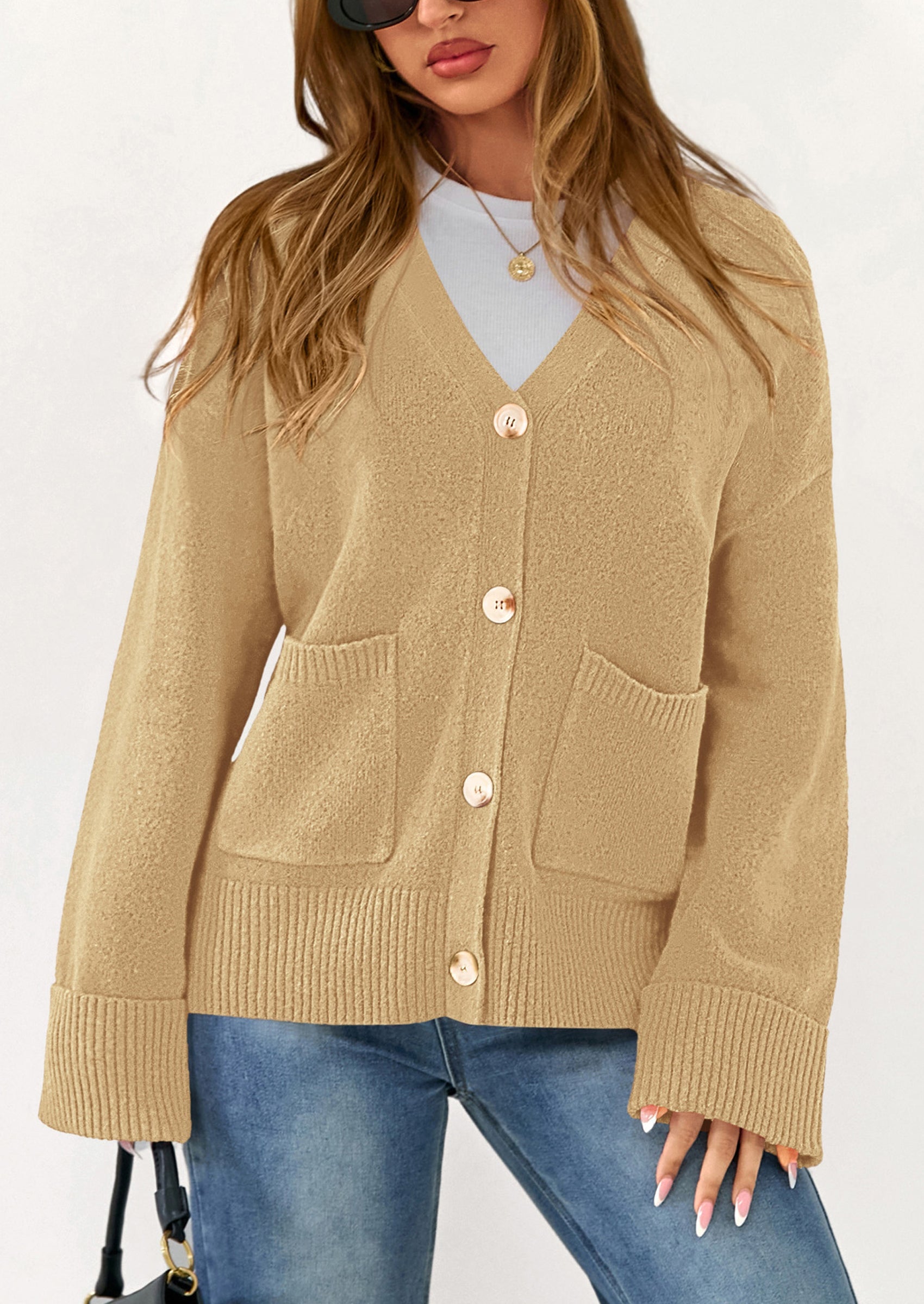 Oversized Chunky Knit Cardigan – V-Neck Button Front