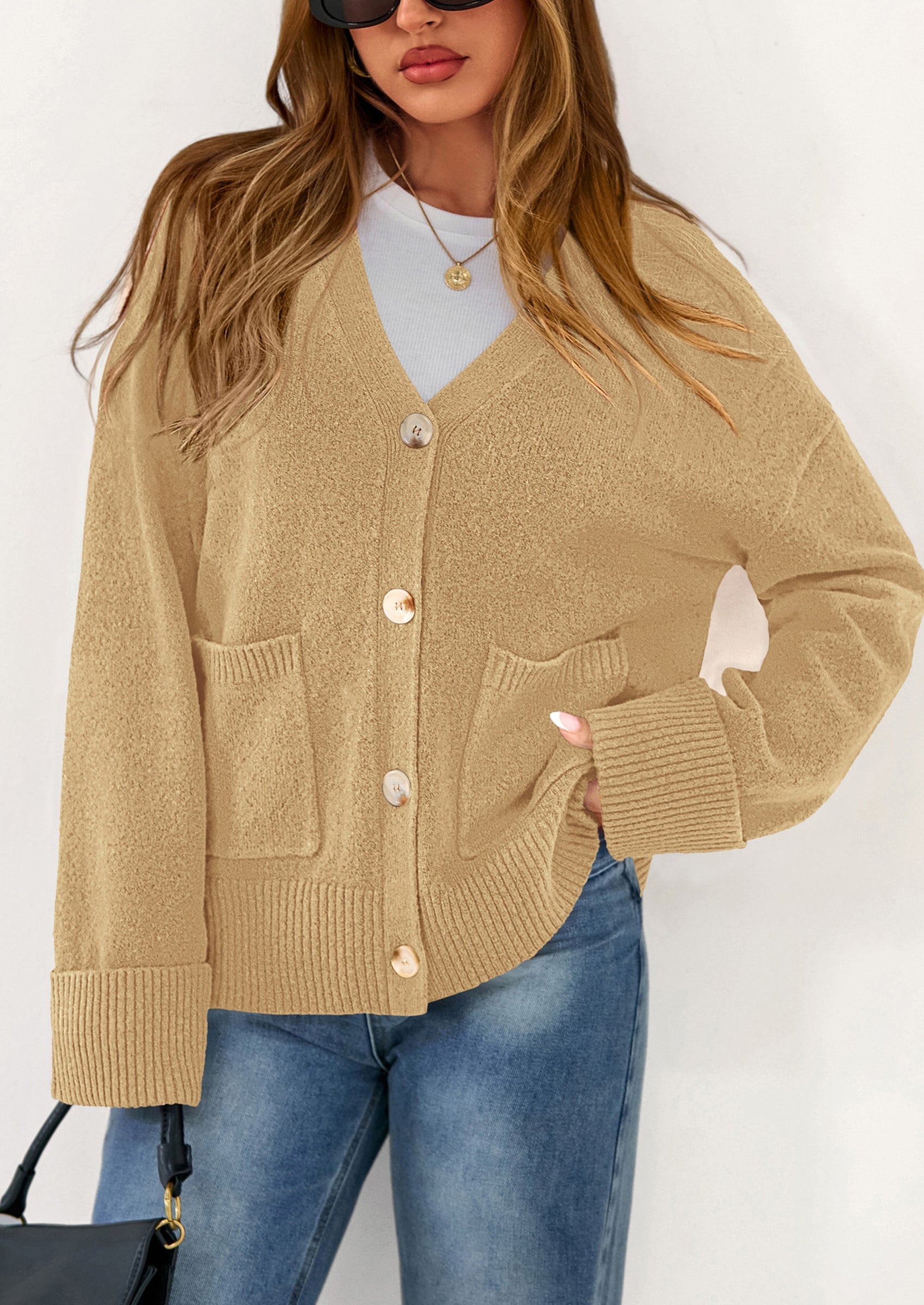 Oversized Chunky Knit Cardigan – V-Neck Button Front