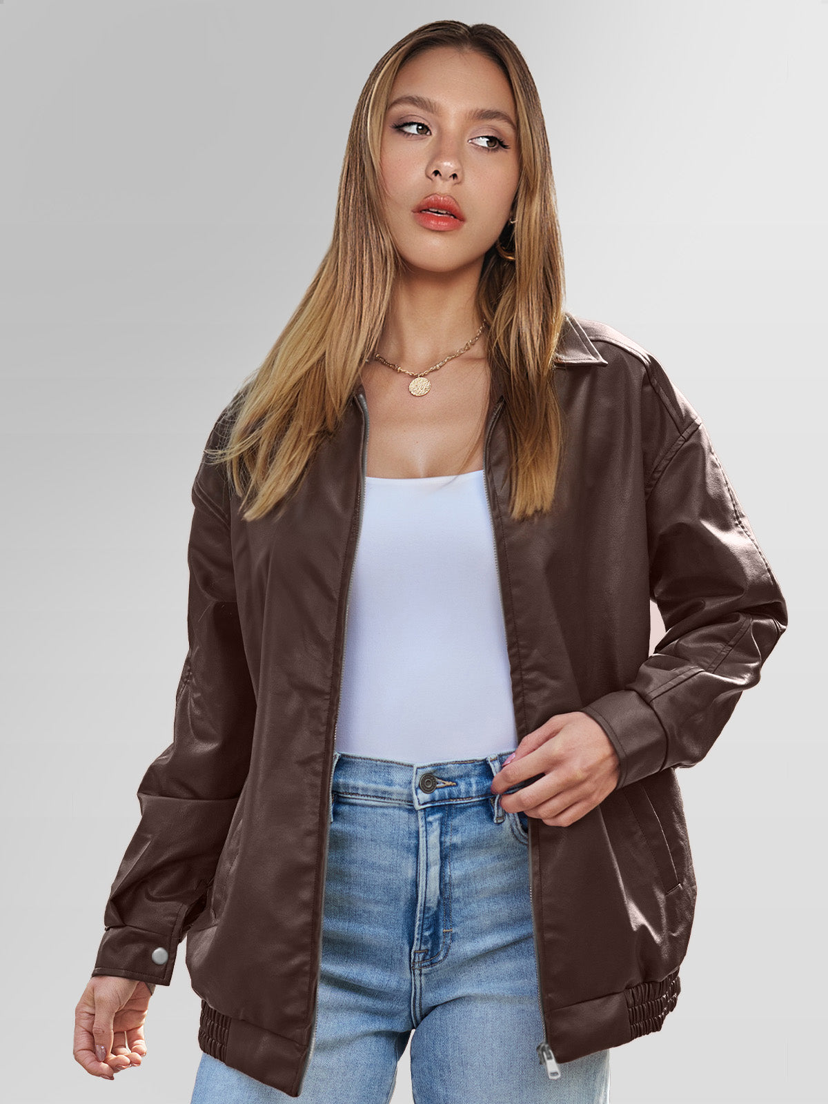 Oversized Relaxed Moto Jacket – Notch Collar & Pockets