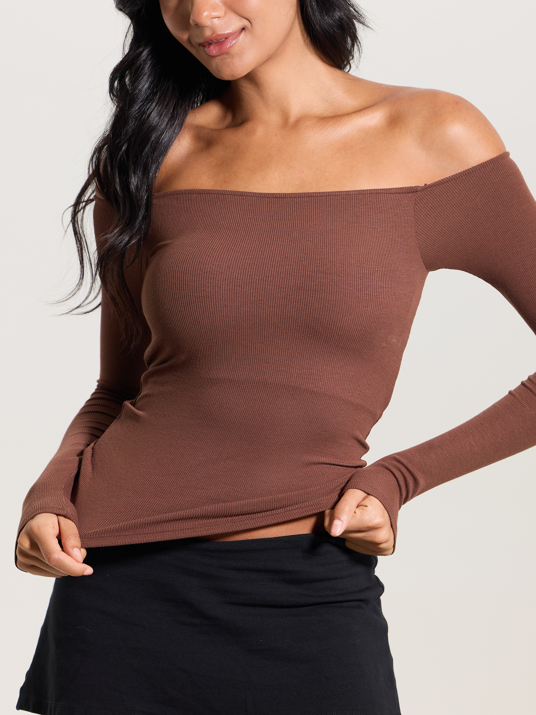 Off-Shoulder Ribbed Brami – Built-In Padding