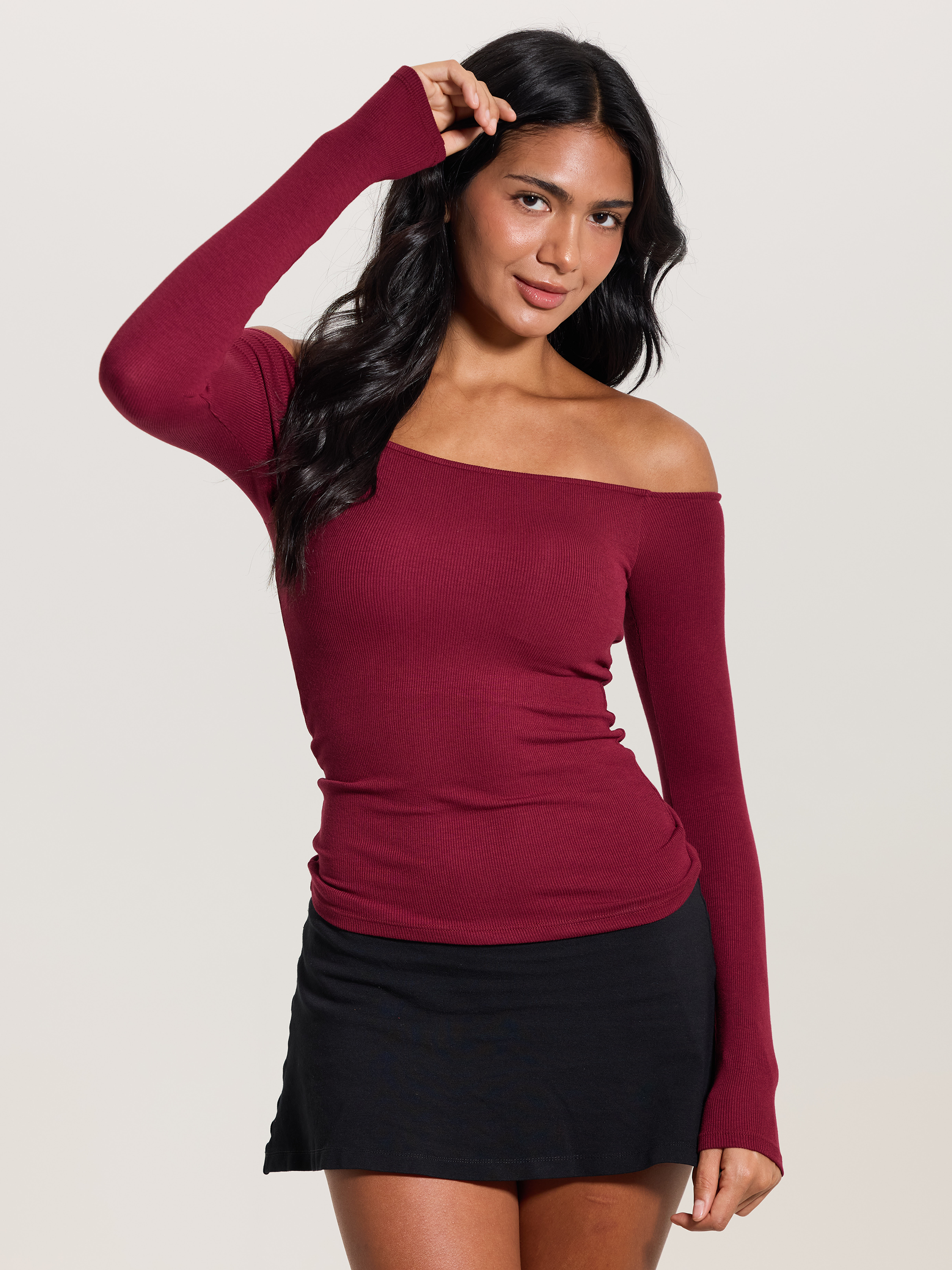 Off-Shoulder Ribbed Brami – Built-In Padding