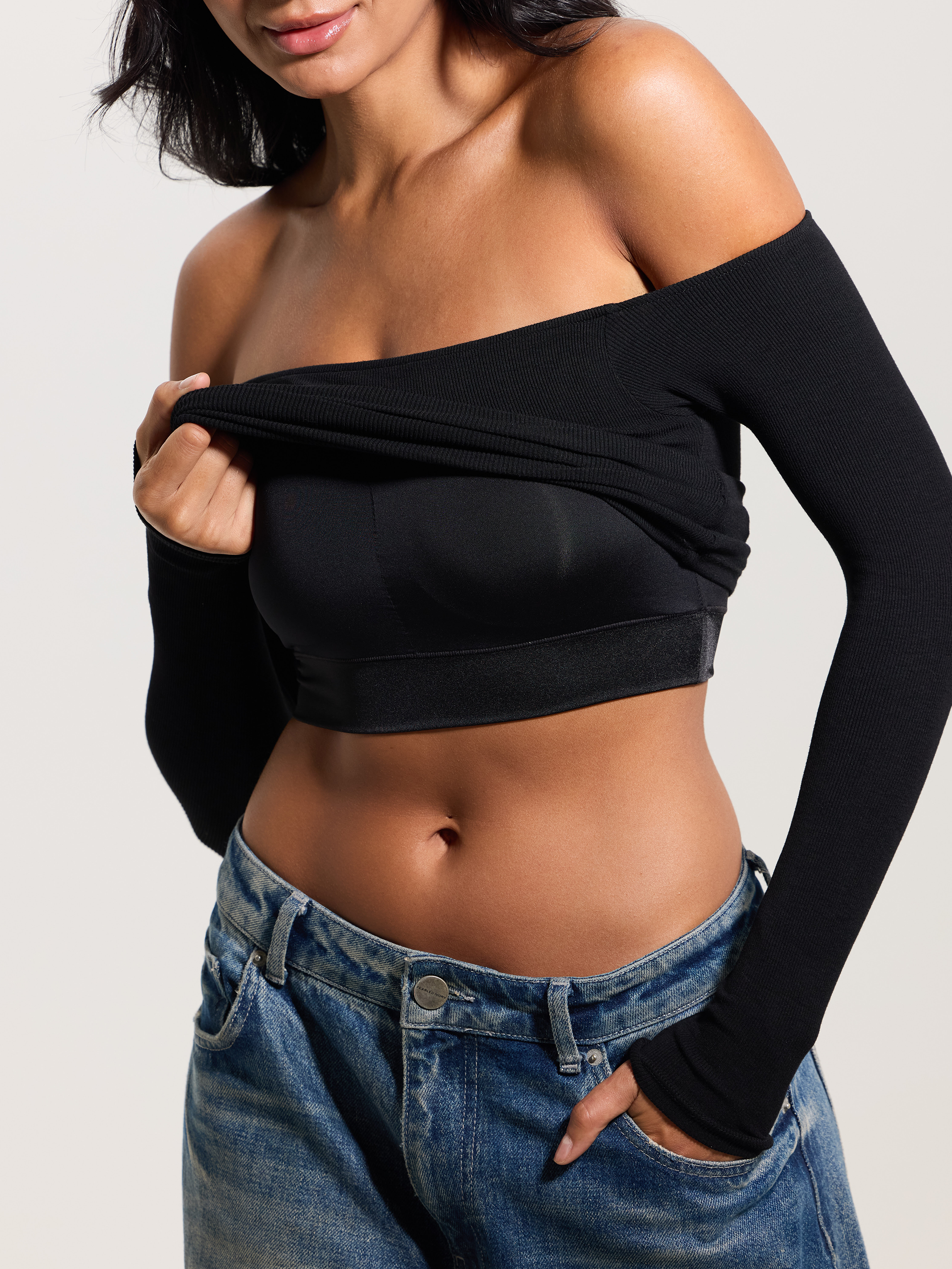 Off-Shoulder Ribbed Brami – Built-In Padding