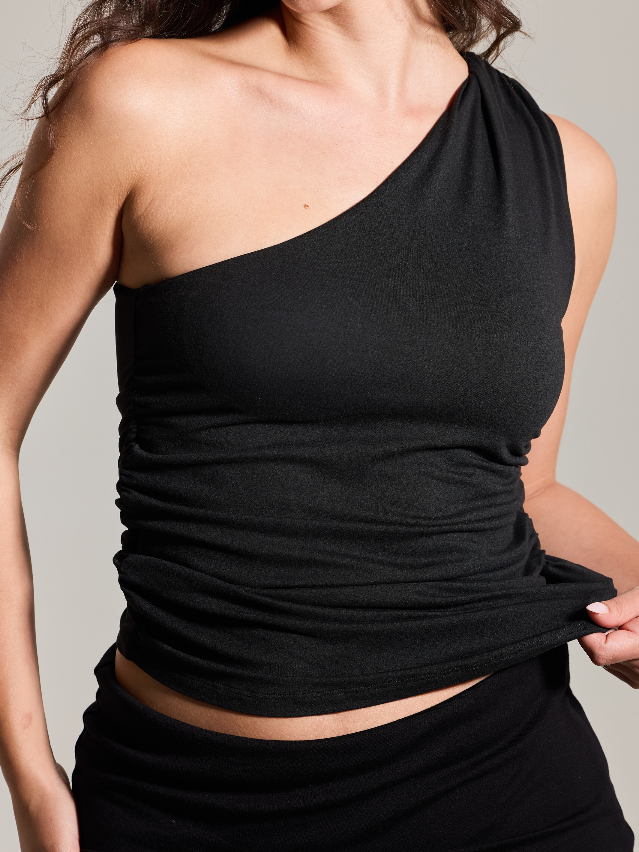 Ruched Asymmetric Top – Ribbed Compressive Fit