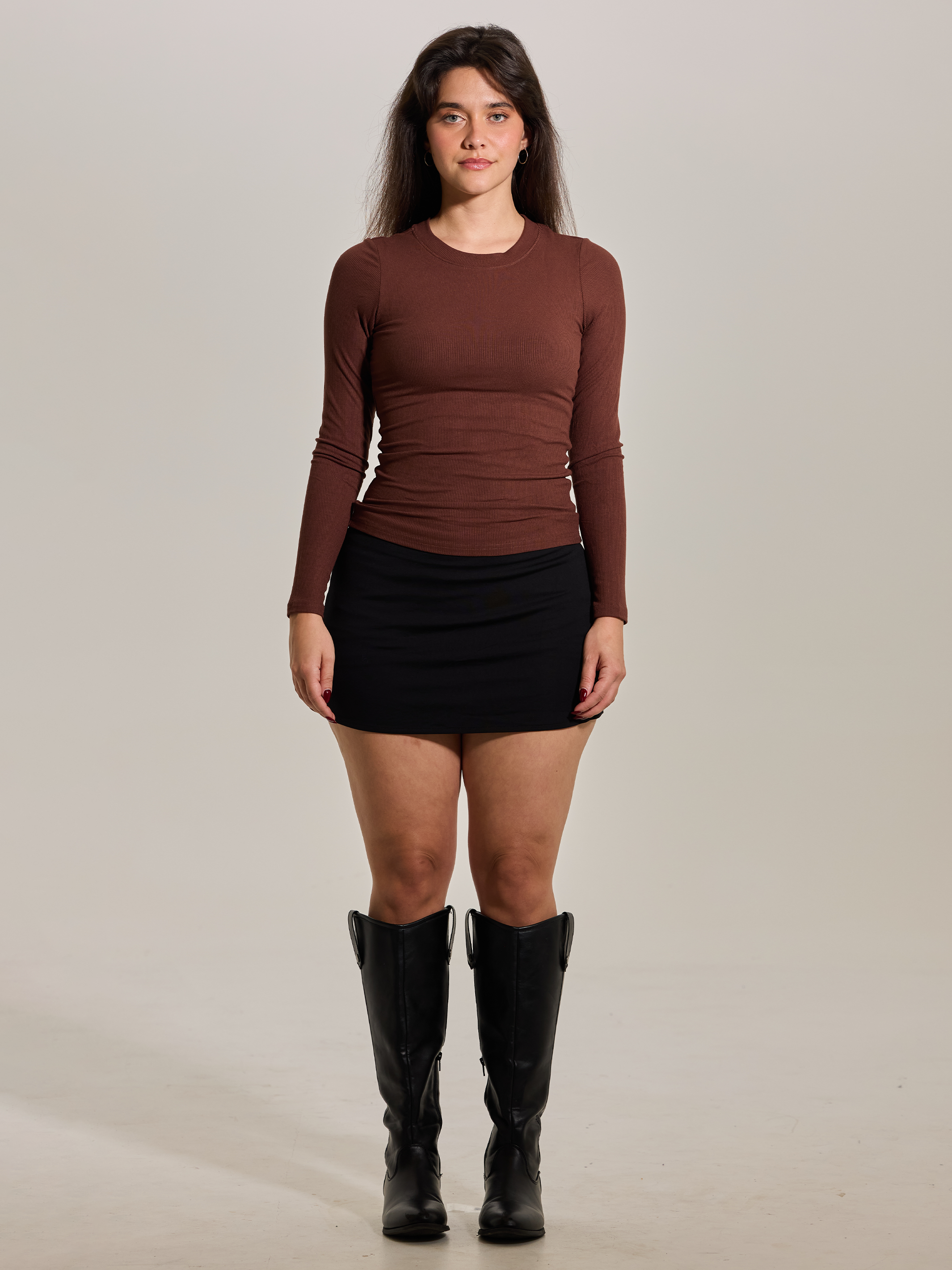 Ribbed Crew Neck Long Sleeve - Build-in Padding