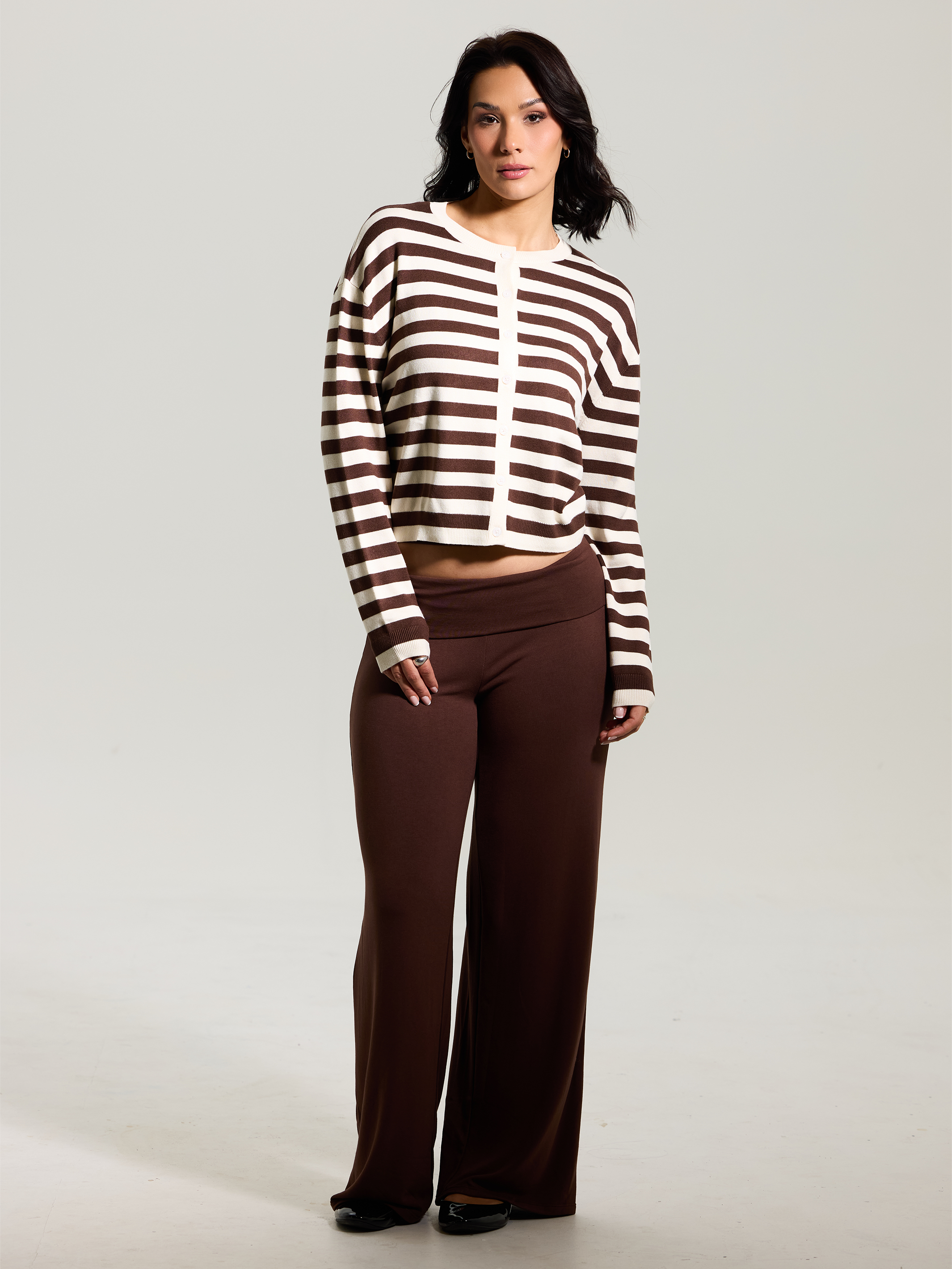 Striped Knit Cardigan – Cropped Buttoned Fit