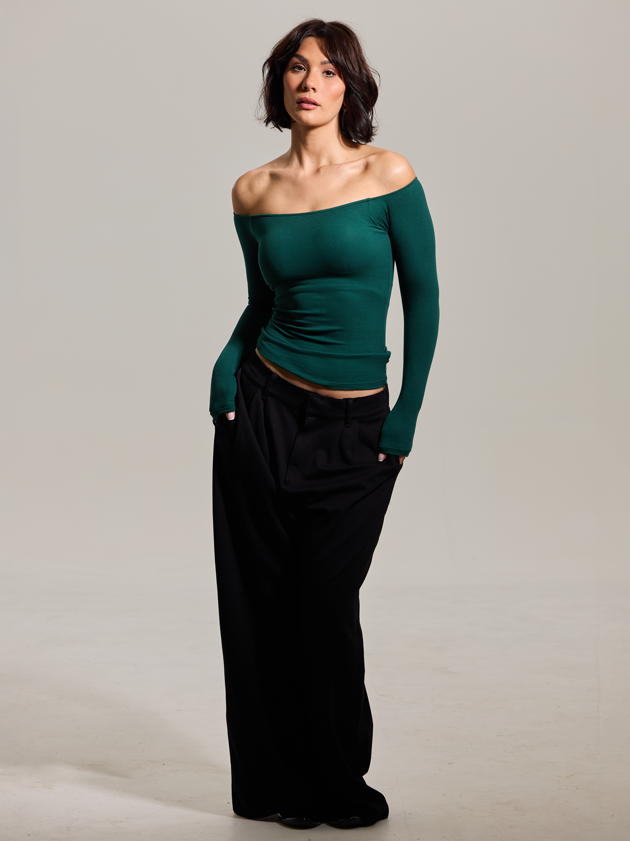 Off-Shoulder Ribbed Brami – Built-In Padding