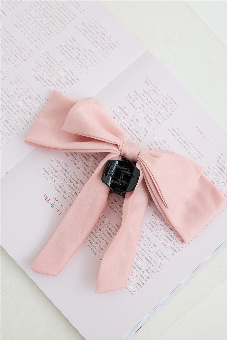Matte Satin Bow Claw Clip Pink