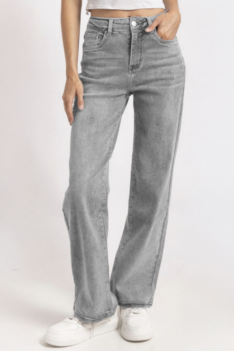 Mid-Rise Stretch Wide-Leg Jeans – Multi-Pocket Design