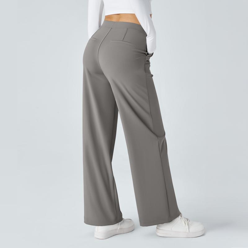 Flex High Waisted Plicated Side Pocket Straight Leg Work Pants