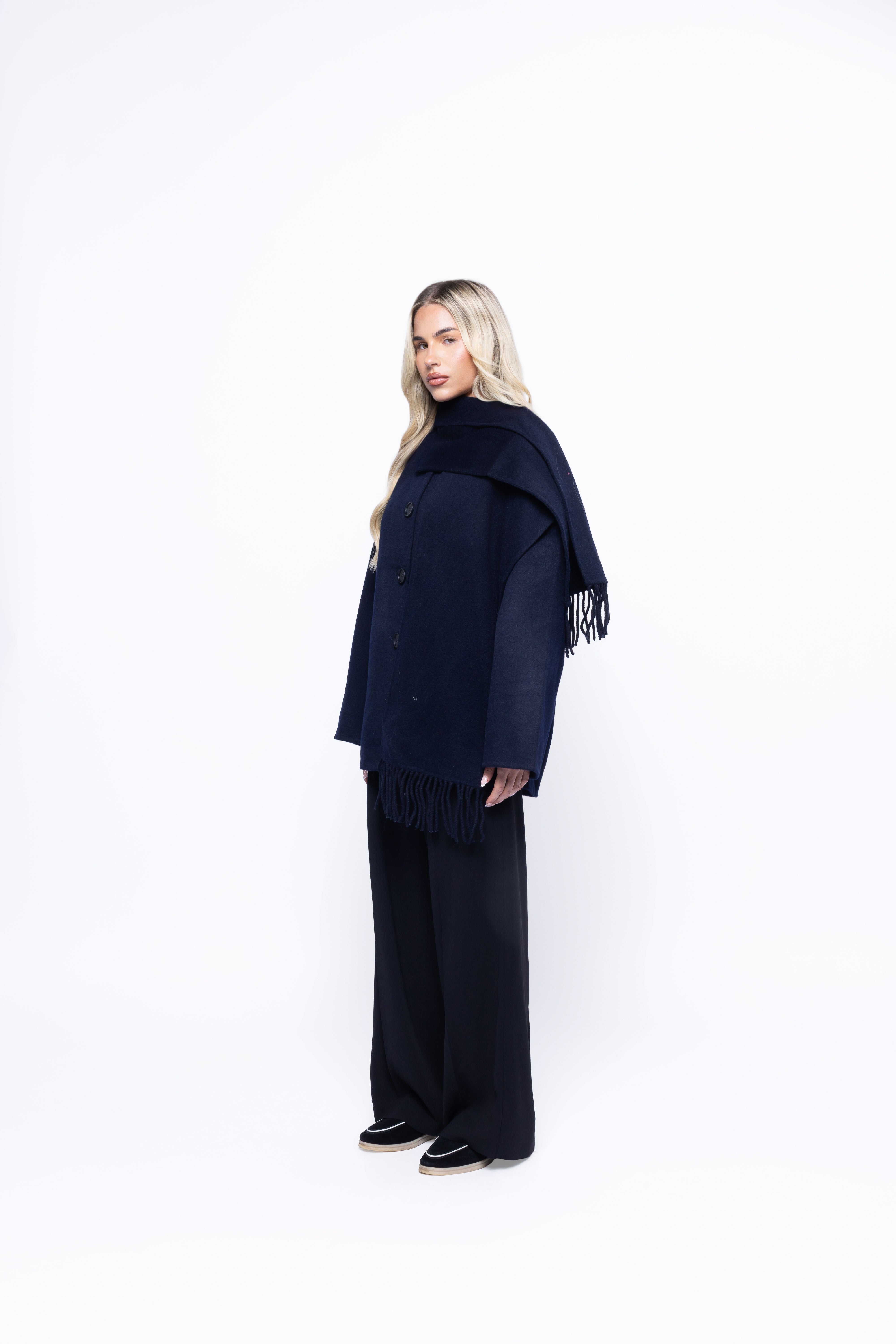Siena Wool Coat with Scarf - Midnight Navy