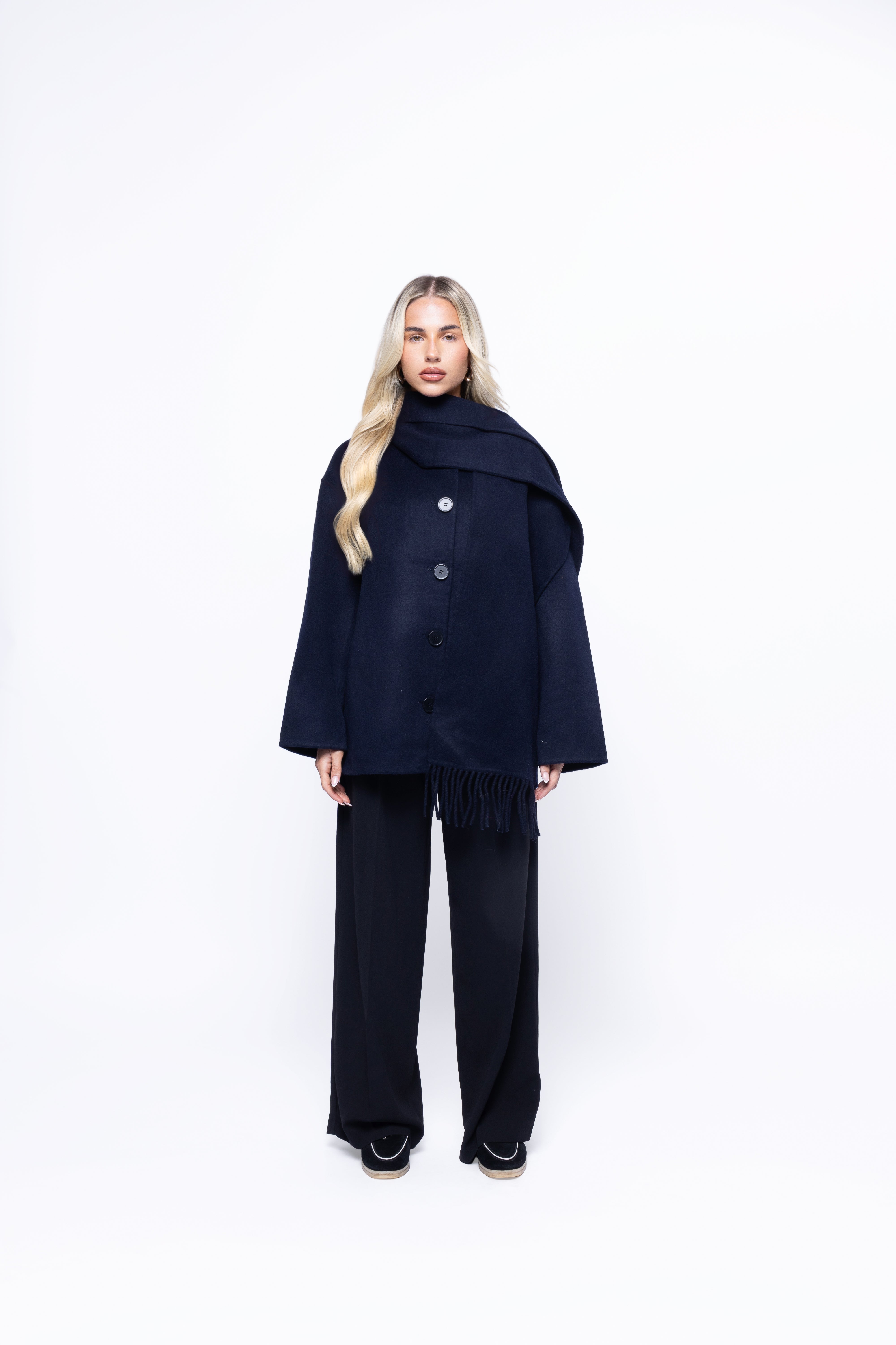 Siena Wool Coat with Scarf - Midnight Navy