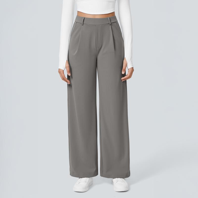 Flex High Waisted Plicated Side Pocket Straight Leg Work Pants