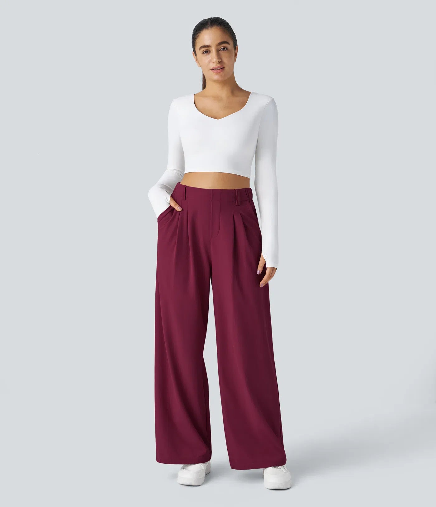 Embossed Wide-Leg Tailored Pants – High-Waist Fit