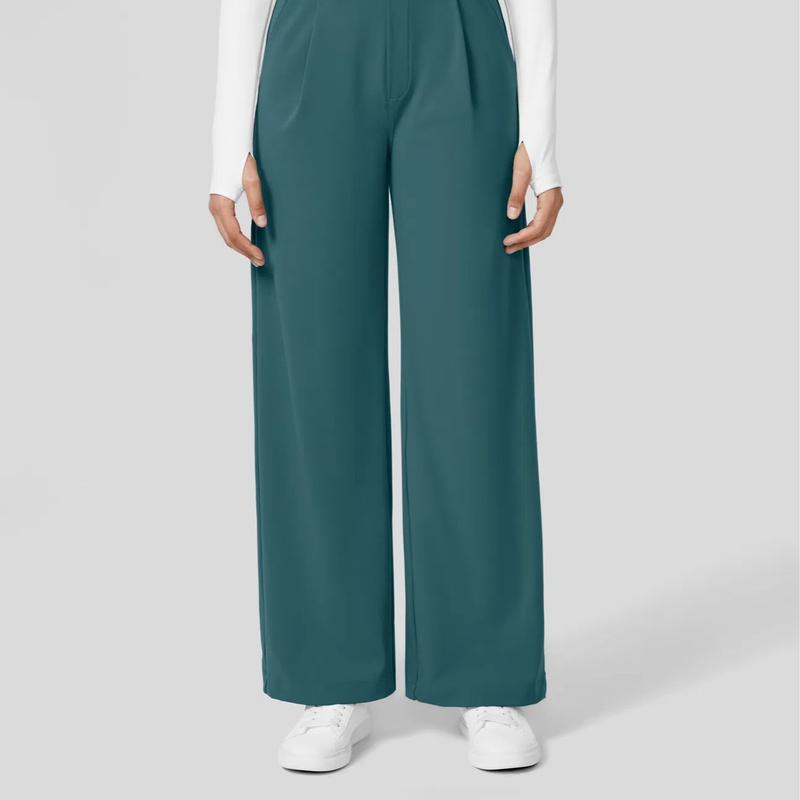 Flex High Waisted Plicated Side Pocket Straight Leg Work Pants
