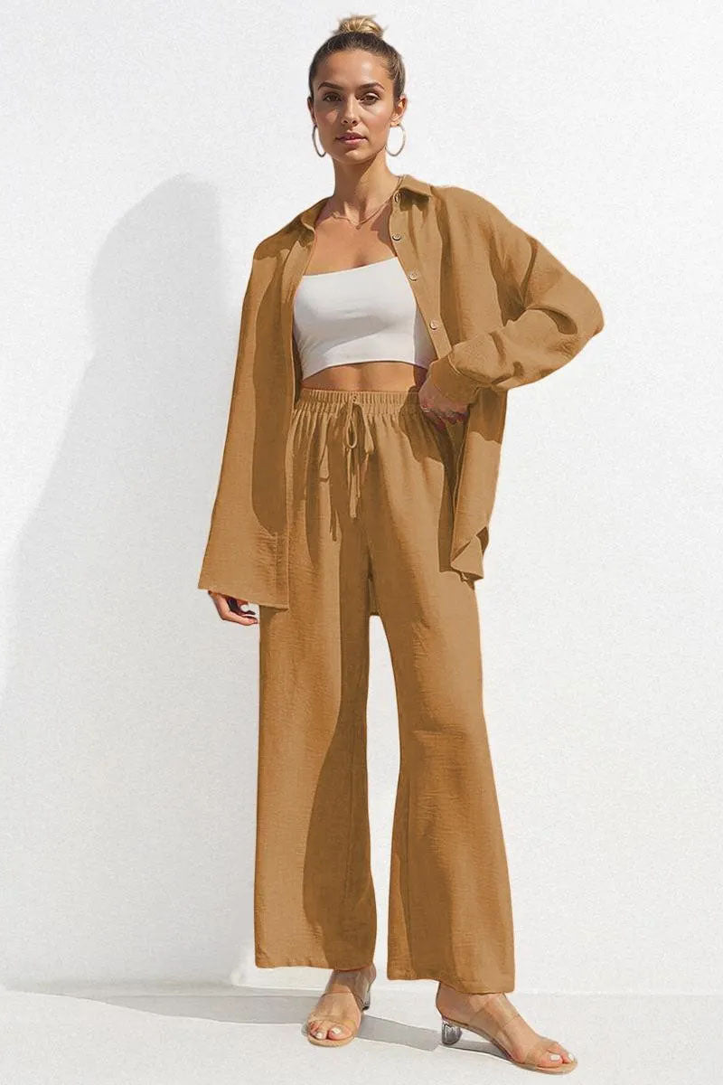 Relaxed Tailored Set – Collared Shirt & Wide-Leg Pants